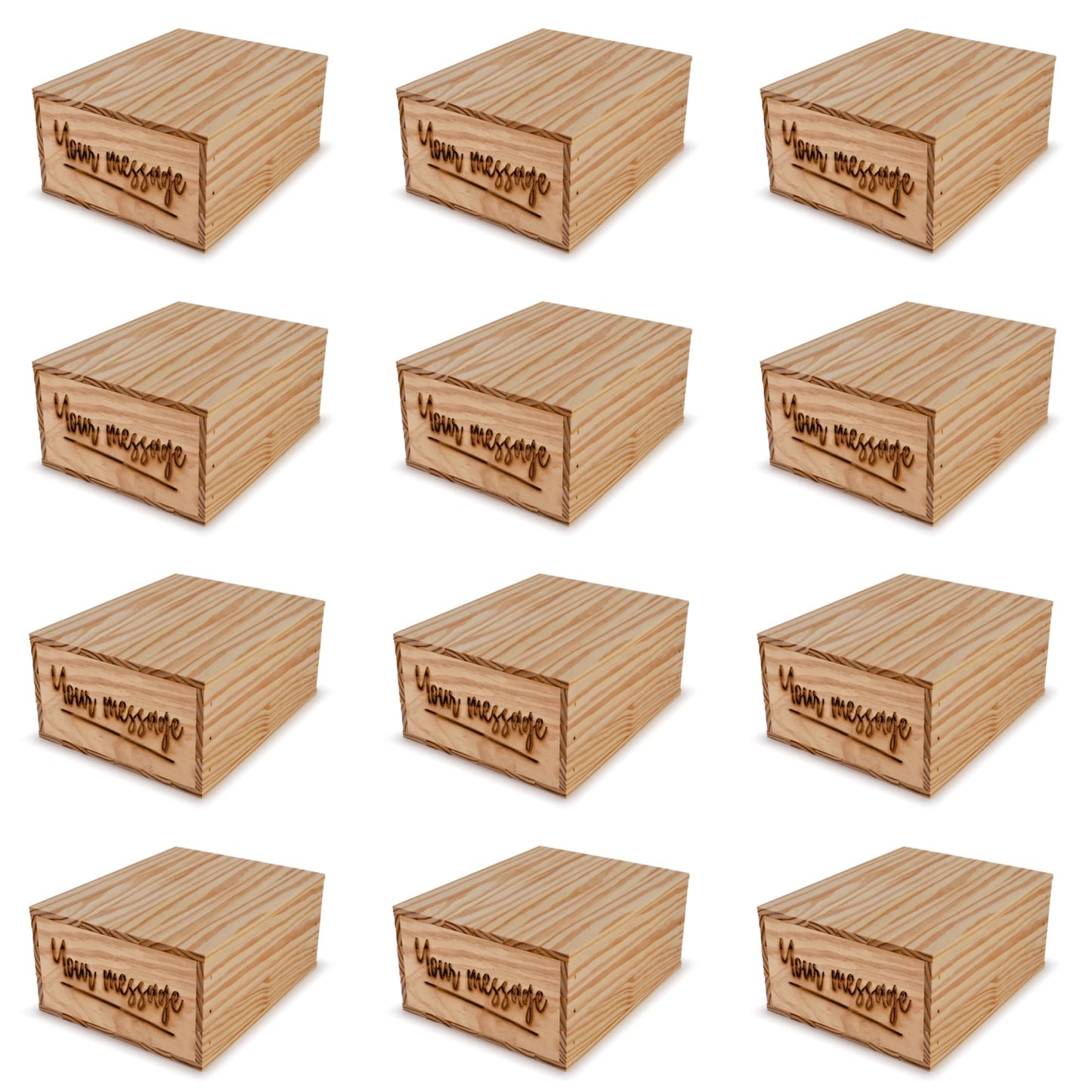 12 Small wooden crates with lid and custom message 12x9.75x5.25