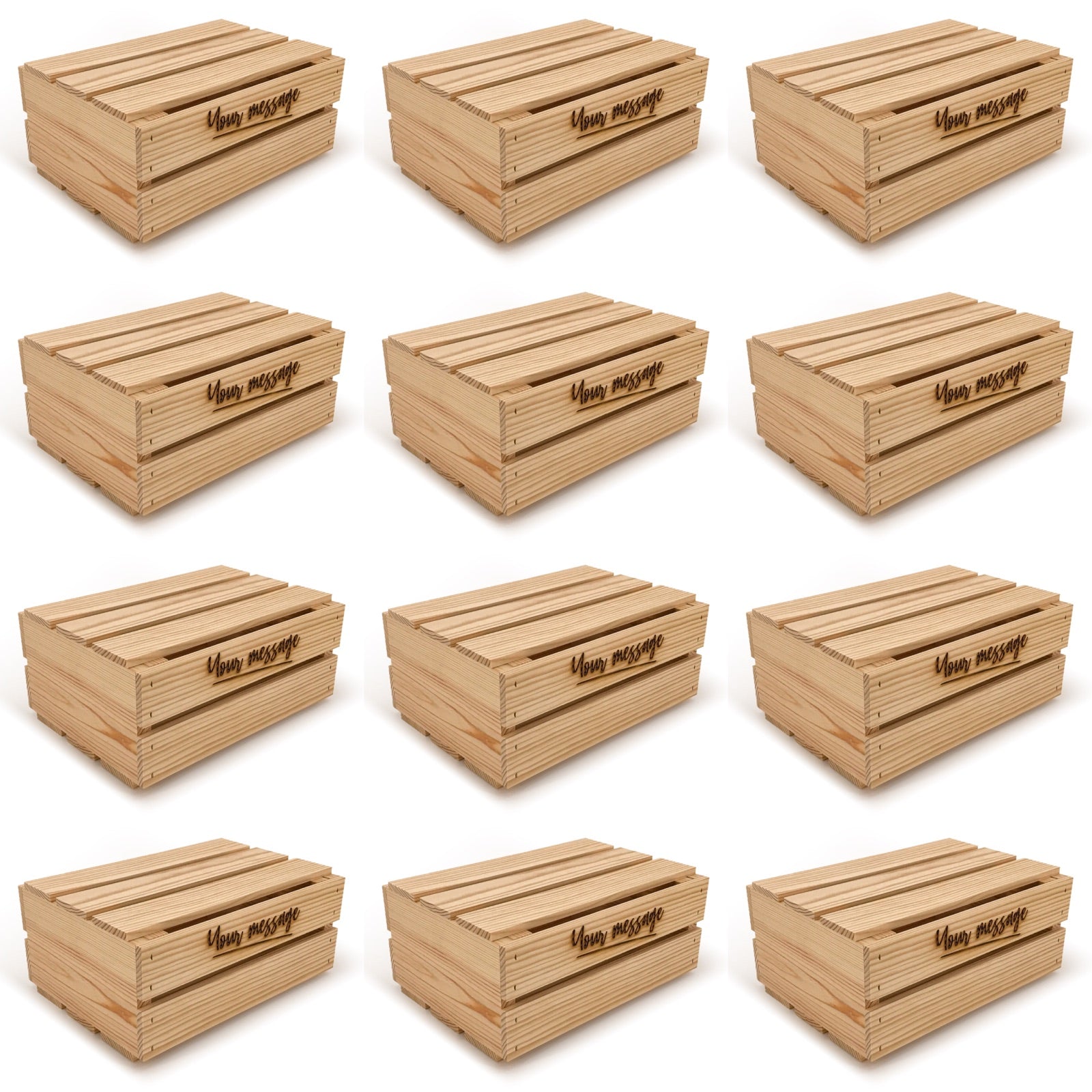12 Small wooden crates with lid and custom message 12x9x5.25