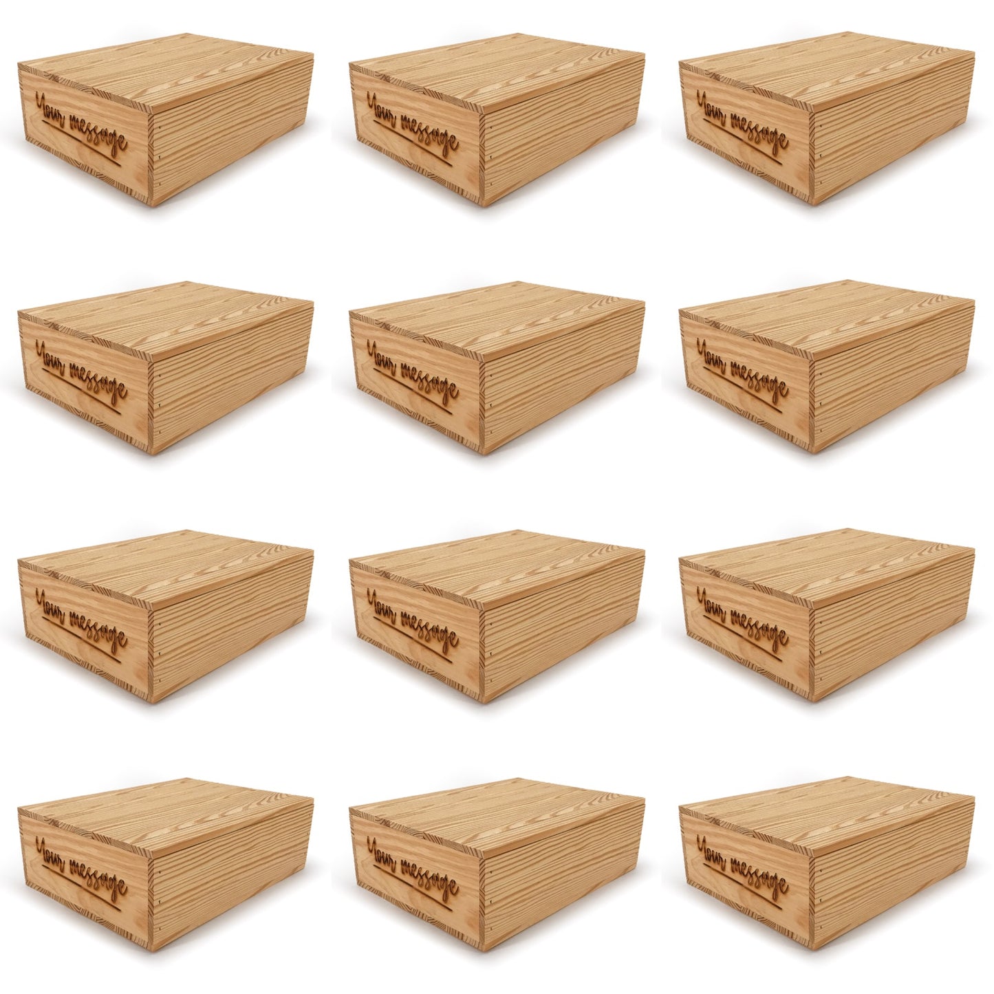 12 Small wooden crates with lid and custom message 14x10x4.25