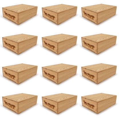 12 Small wooden crates with lid and custom message 14x10x4.25