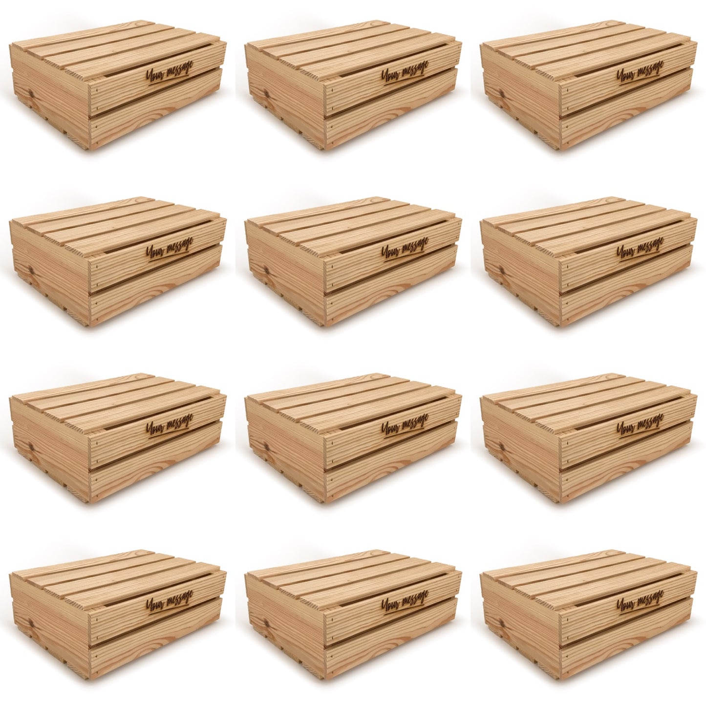 12 Small wooden crates with lid and custom message 16x12x5.25, 6-WS-16-12-5.25-ST-NW-LL, 12-WS-16-12-5.25-ST-NW-LL, 24-WS-16-12-5.25-ST-NW-LL, 48-WS-16-12-5.25-ST-NW-LL, 96-WS-16-12-5.25-ST-NW-LL