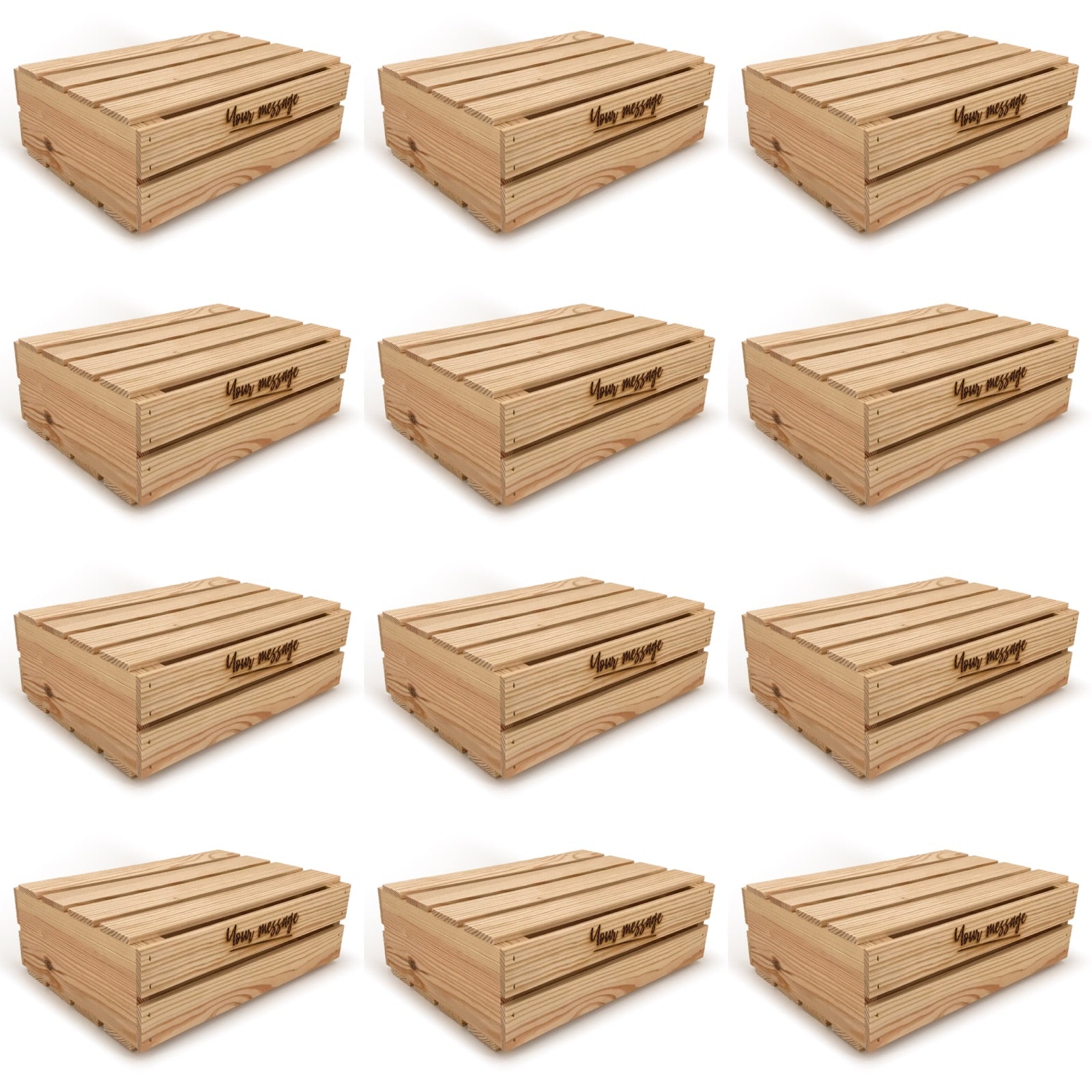 12 Small wooden crates with lid and custom message 16x12x5.25, 6-WS-16-12-5.25-ST-NW-LL, 12-WS-16-12-5.25-ST-NW-LL, 24-WS-16-12-5.25-ST-NW-LL, 48-WS-16-12-5.25-ST-NW-LL, 96-WS-16-12-5.25-ST-NW-LL