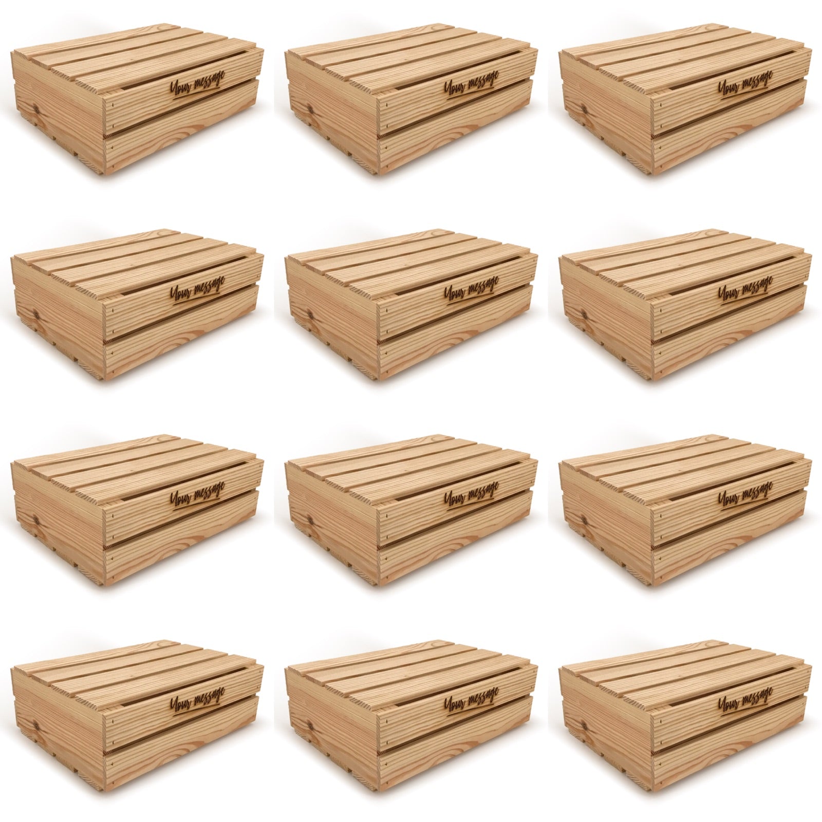 12 Small wooden crates with lid and custom message 16x12x5.25