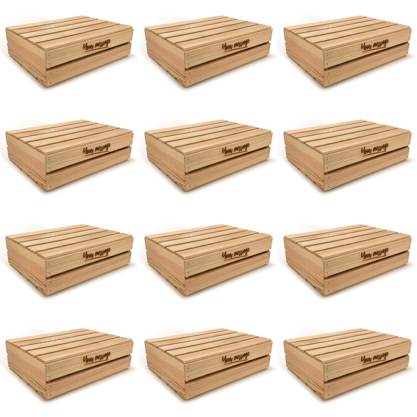 12 Small wooden crates with lid and custom message 18x14x5.25, 6-WS-18-14-5.25-ST-NW-LL, 12-WS-18-14-5.25-ST-NW-LL, 24-WS-18-14-5.25-ST-NW-LL, 48-WS-18-14-5.25-ST-NW-LL, 96-WS-18-14-5.25-ST-NW-LL