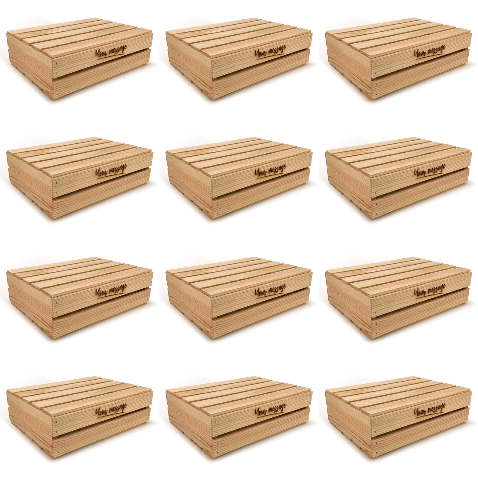 12 Small wooden crates with lid and custom message 18x14x5.25, 6-WS-18-14-5.25-ST-NW-LL, 12-WS-18-14-5.25-ST-NW-LL, 24-WS-18-14-5.25-ST-NW-LL, 48-WS-18-14-5.25-ST-NW-LL, 96-WS-18-14-5.25-ST-NW-LL