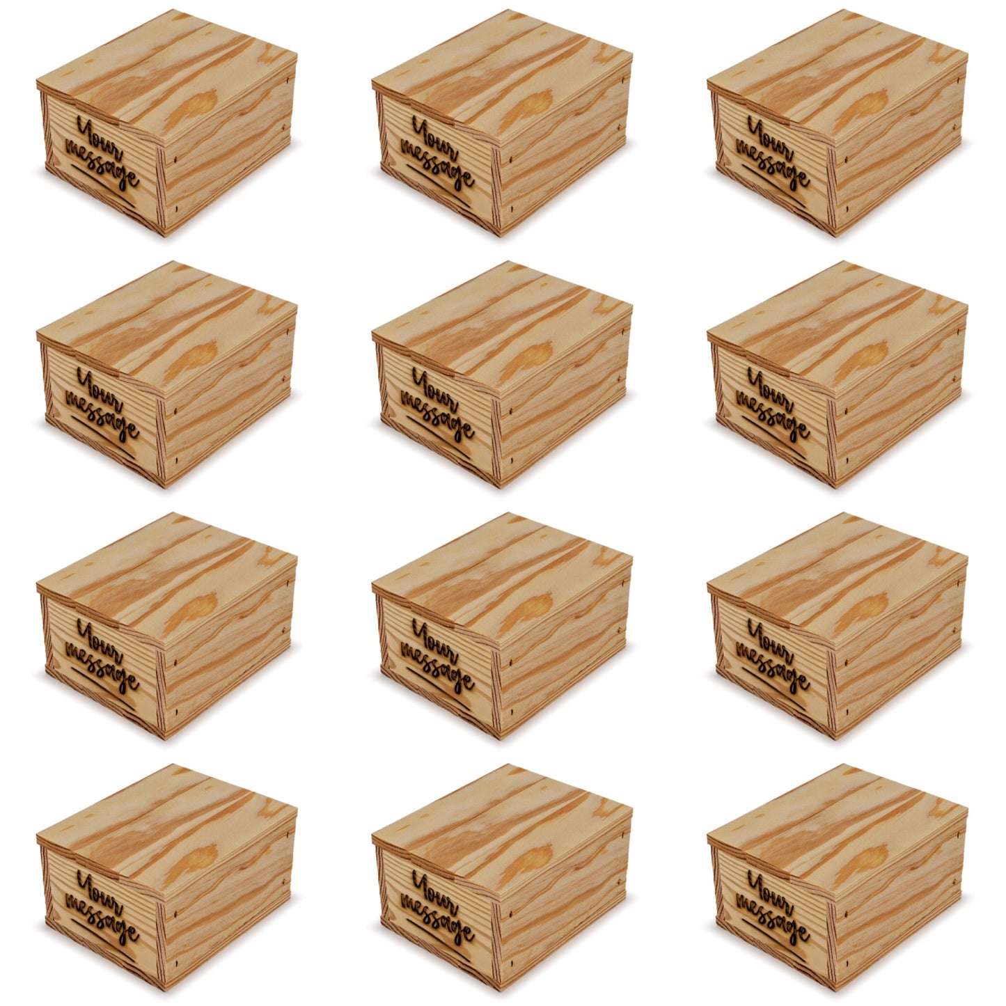 12 Small wooden crates with lid and custom message 5x4.5x2.75