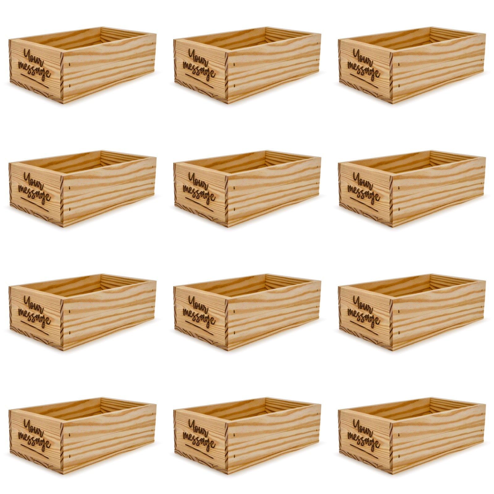 12 Small wooden crates with custom message 11x6.25x3.5