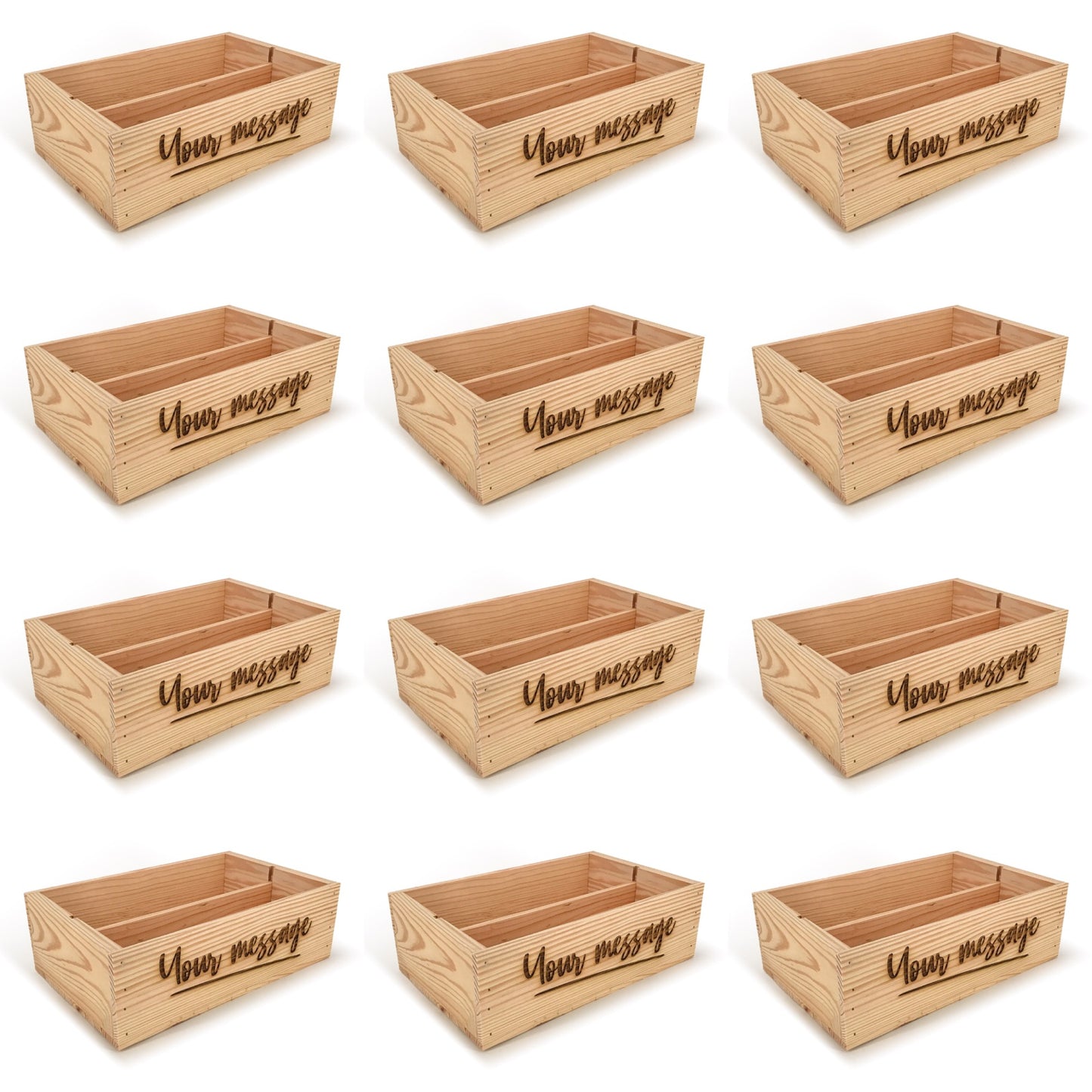 12 Two Bottle Wine Crate Boxes with Custom Message 14x9x4.5, 6-WB-14-9-4.5-ST-NW-NL,  12-WB-14-9-4.5-ST-NW-NL,  24-WB-14-9-4.5-ST-NW-NL,  48-WB-14-9-4.5-ST-NW-NL,  96-WB-14-9-4.5-ST-NW-NL