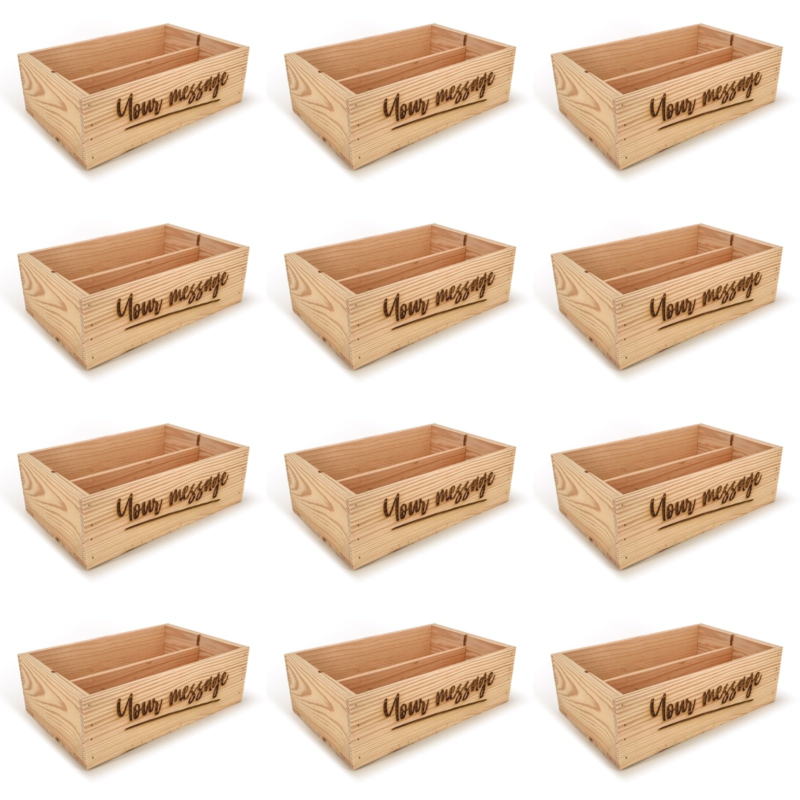 12 Two Bottle Wine Crate Boxes with Custom Message 14x9x4.5