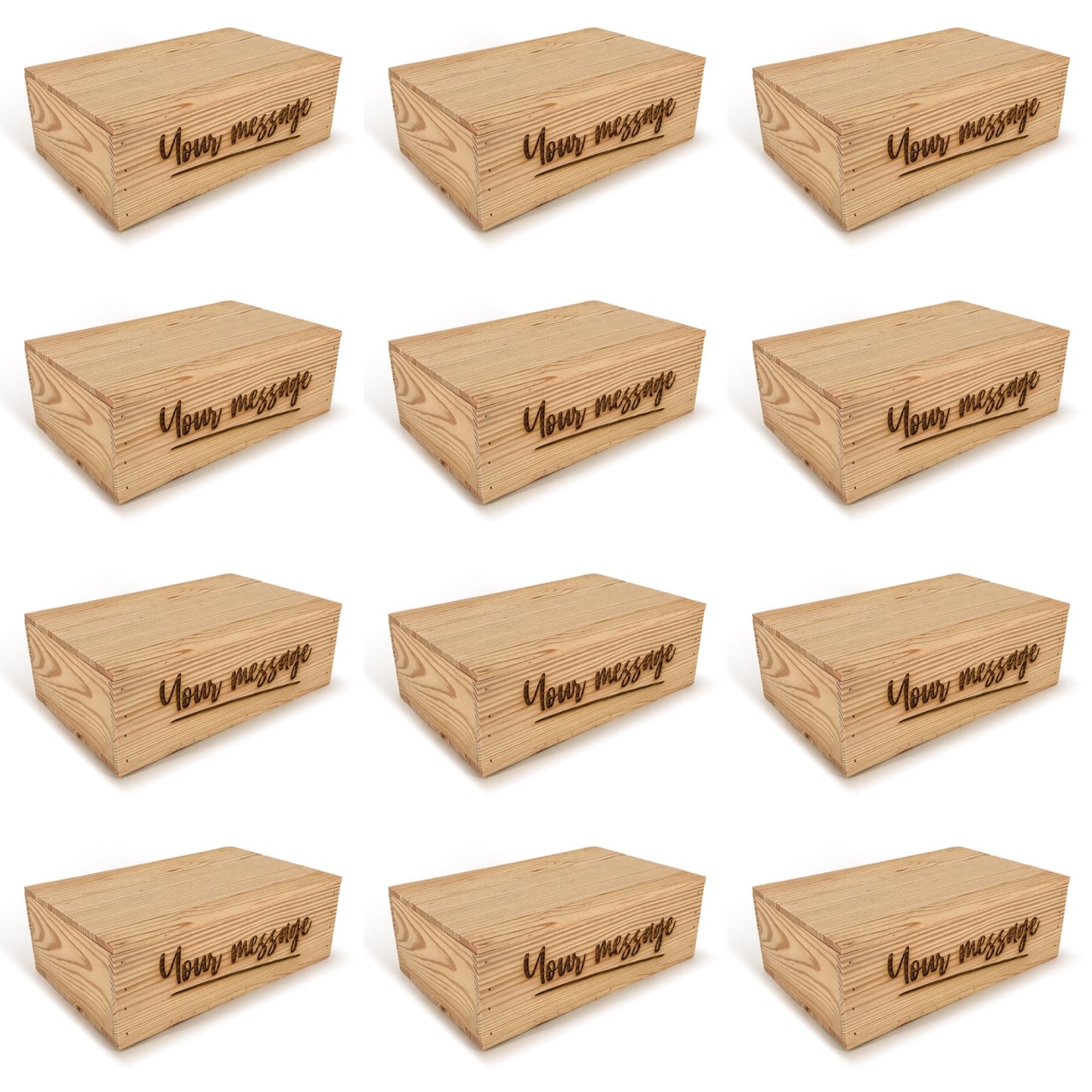 12 Two Bottle Wine Crate Boxes with Lid and Custom Message 14x9x4.5, 6-WB-14-9-4.5-ST-NW-LL,  12-WB-14-9-4.5-ST-NW-LL,  24-WB-14-9-4.5-ST-NW-LL,  48-WB-14-9-4.5-ST-NW-LL,  96-WB-14-9-4.5-ST-NW-LL