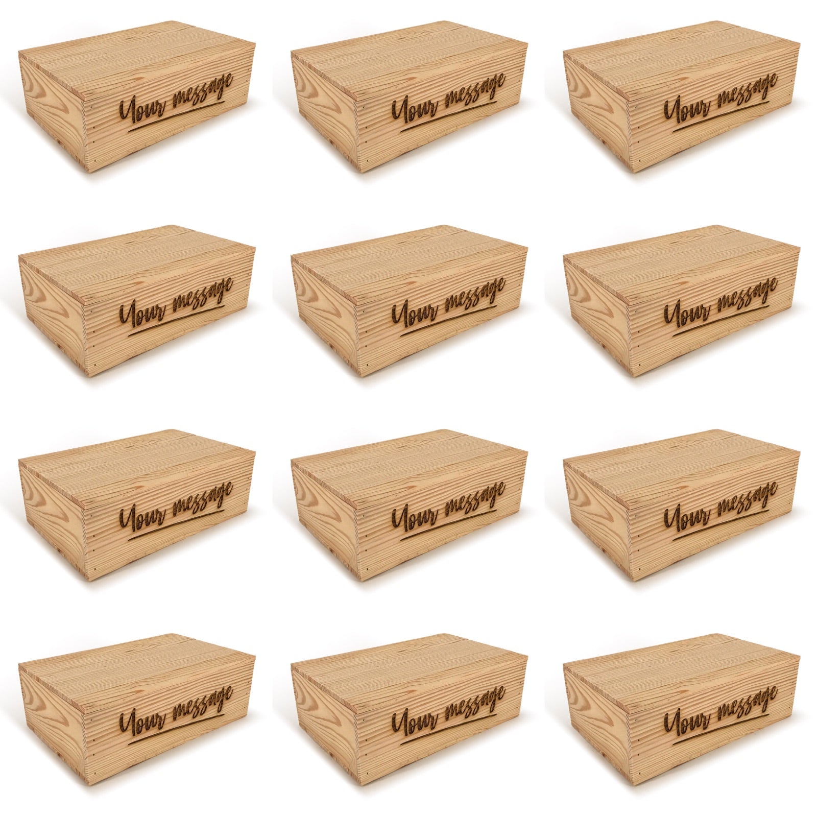 12 Two Bottle Wine Crate Boxes with Lid and Custom Message 14x9x4.5, 6-WB-14-9-4.5-ST-NW-LL,  12-WB-14-9-4.5-ST-NW-LL,  24-WB-14-9-4.5-ST-NW-LL,  48-WB-14-9-4.5-ST-NW-LL,  96-WB-14-9-4.5-ST-NW-LL