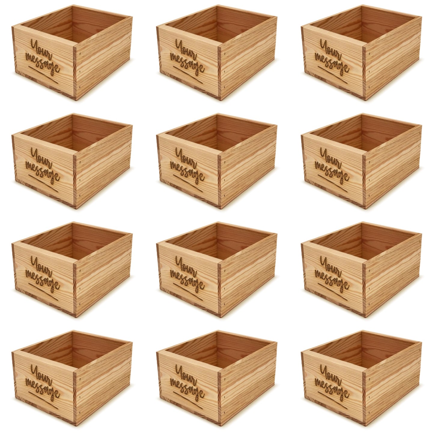 12 Small wooden crates with custom message 9x8x5.25