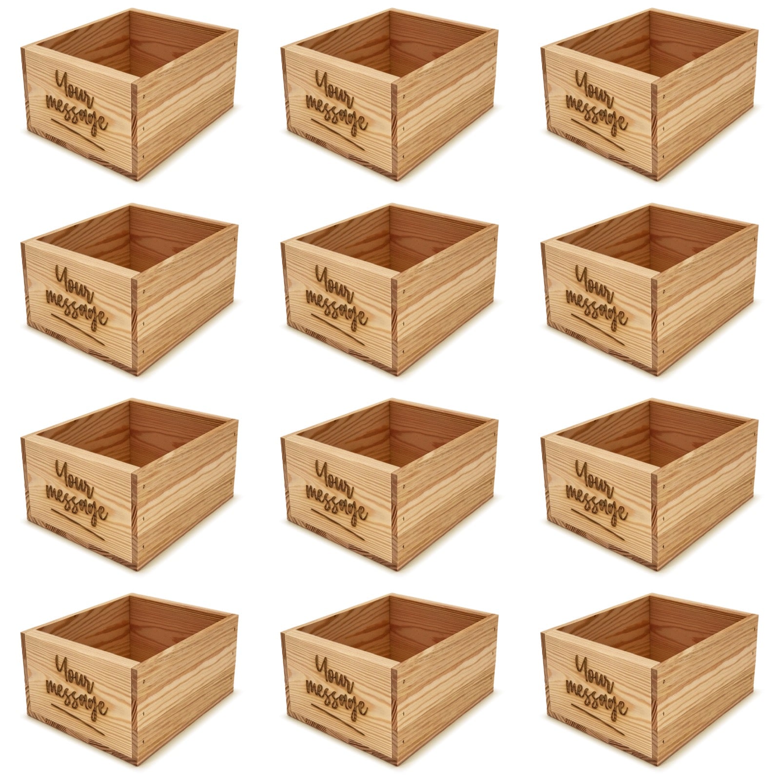 12 Small wooden crates with custom message 9x8x5.25