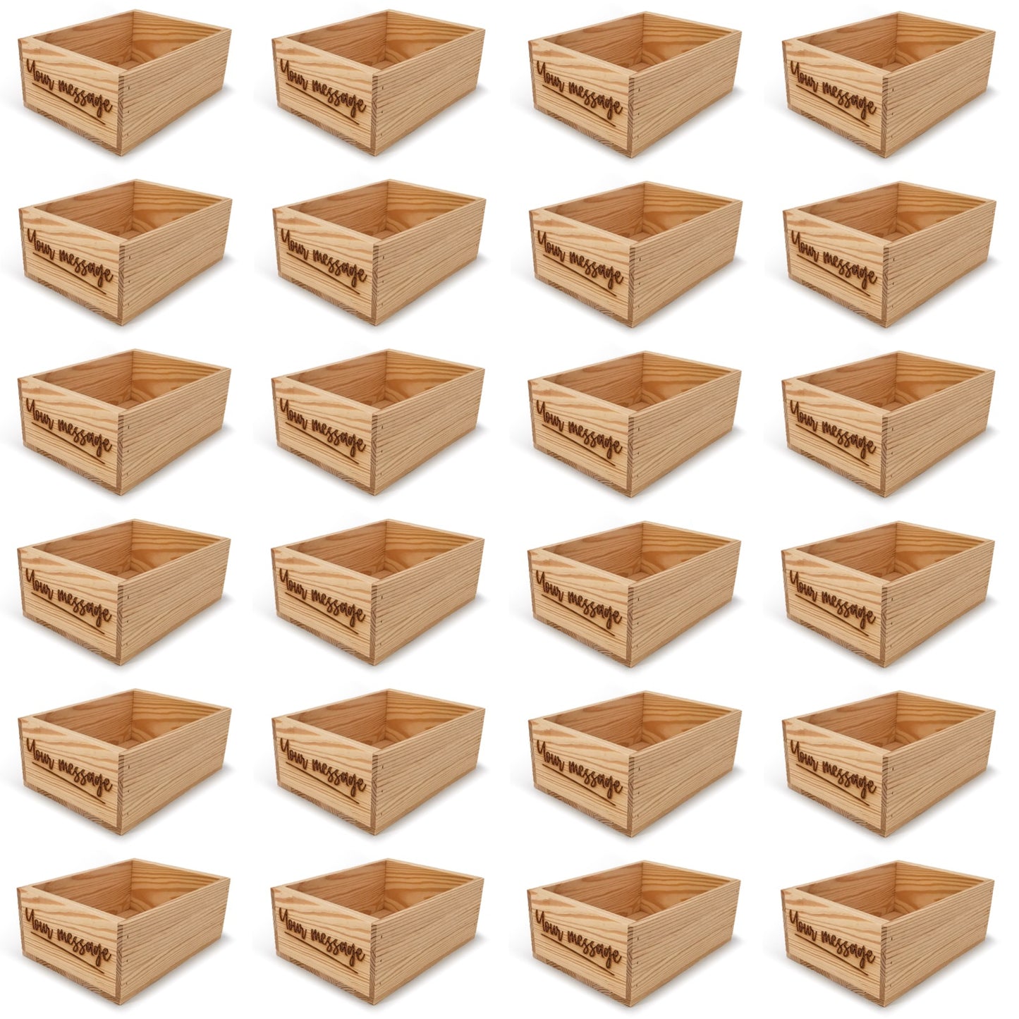 24 Small wooden crates with custom message 10x8x4.25