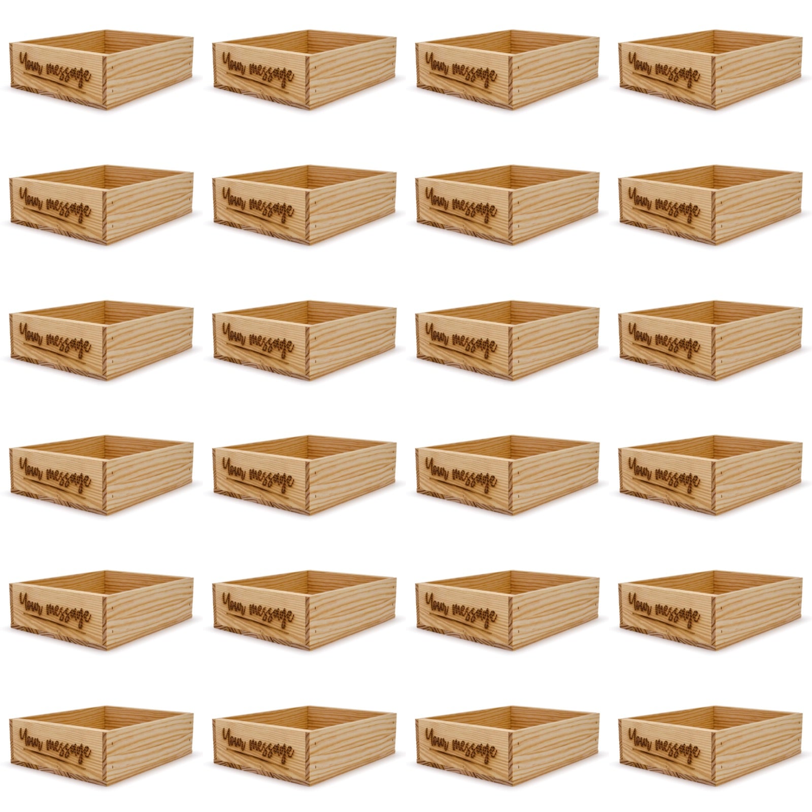 24 Small wooden crates with custom message 12x9.75x3.5