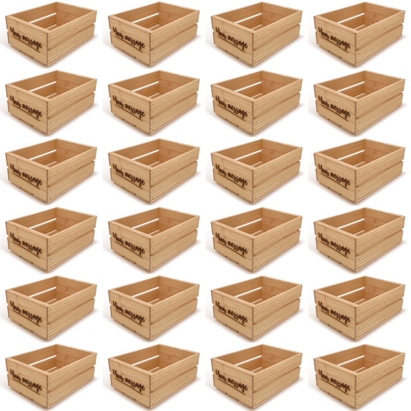 24 Small wooden crates with custom message 12x9x5.25
