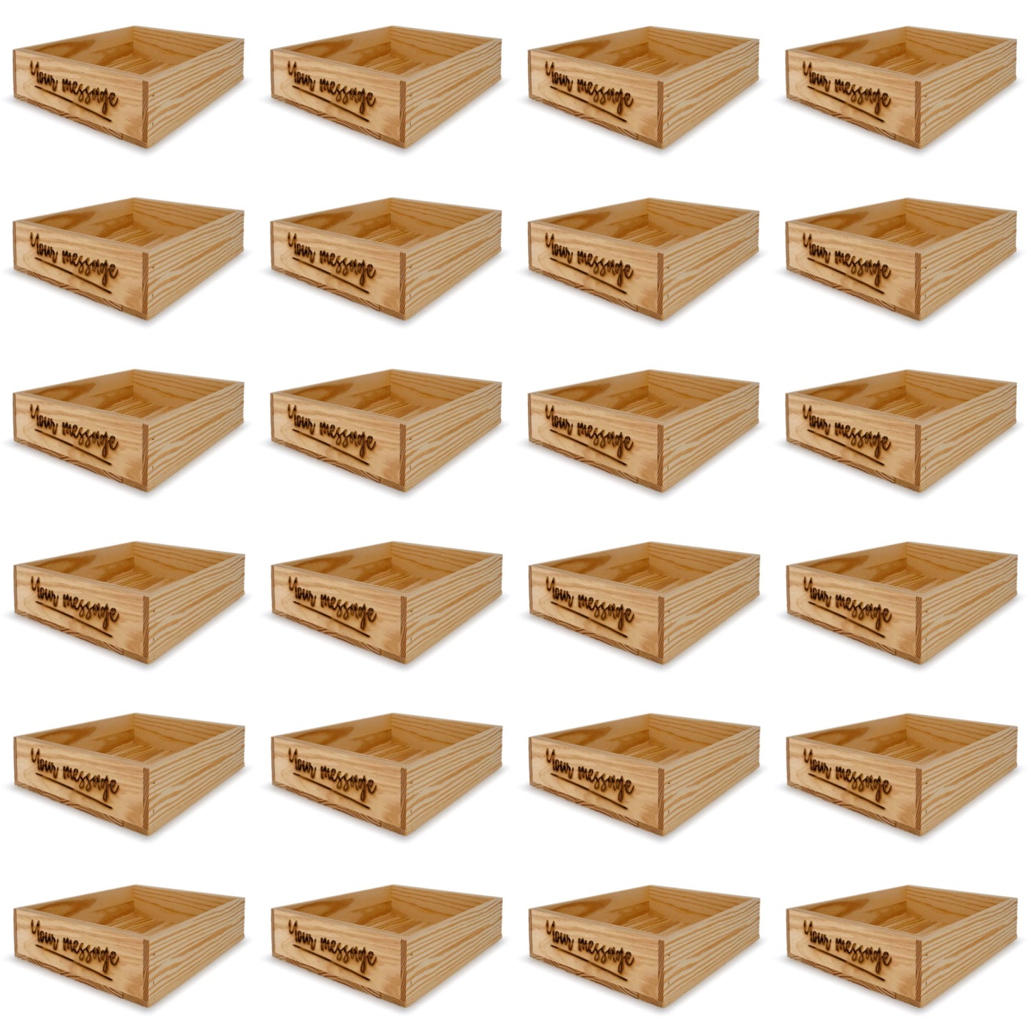 24 Small wooden crates with custom message 14x11.5x3.5