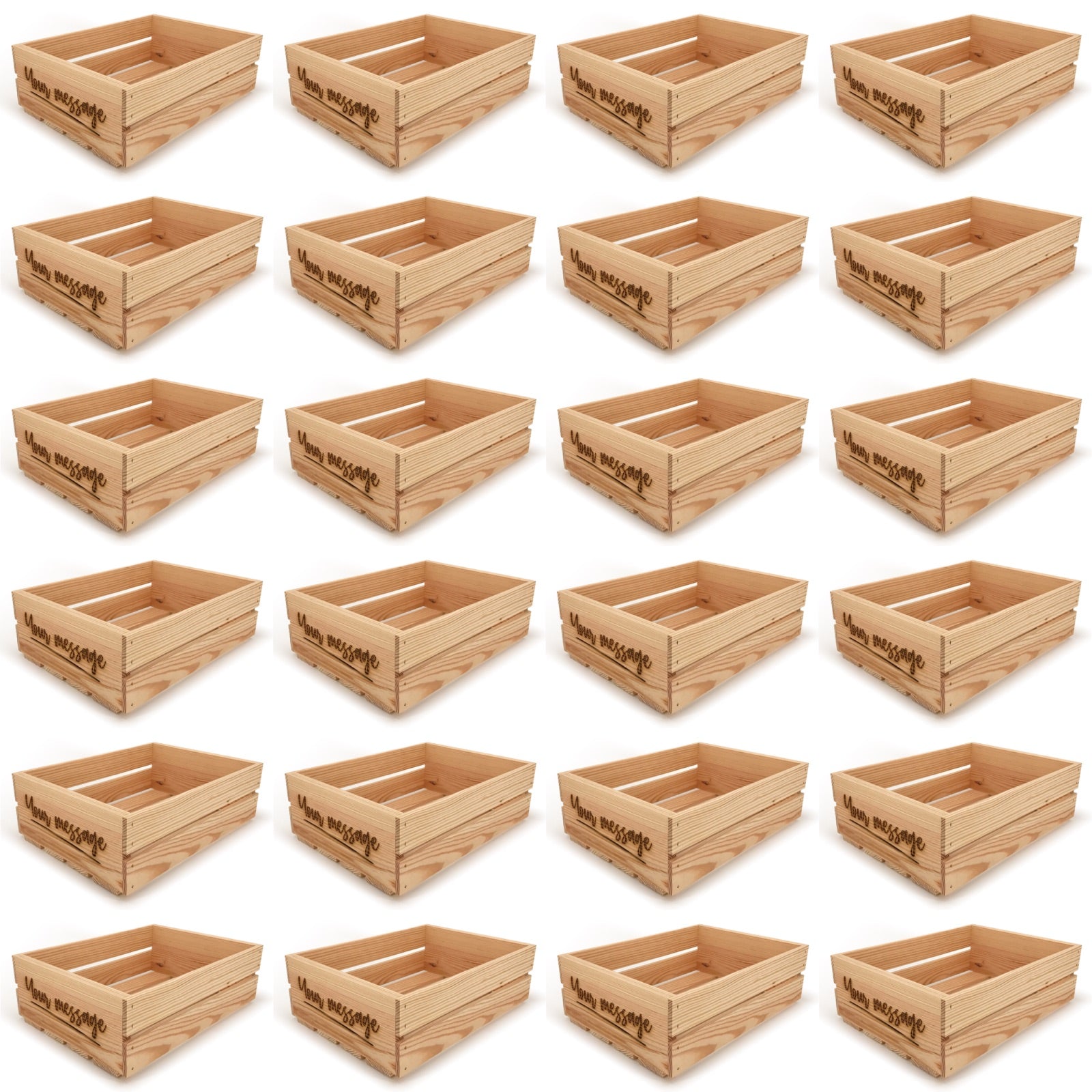 24 Small wooden crates with custom message 16x12x5.25, 6-WS-16-12-5.25-ST-NW-NL, 12-WS-16-12-5.25-ST-NW-NL, 24-WS-16-12-5.25-ST-NW-NL, 48-WS-16-12-5.25-ST-NW-NL, 96-WS-16-12-5.25-ST-NW-NL
