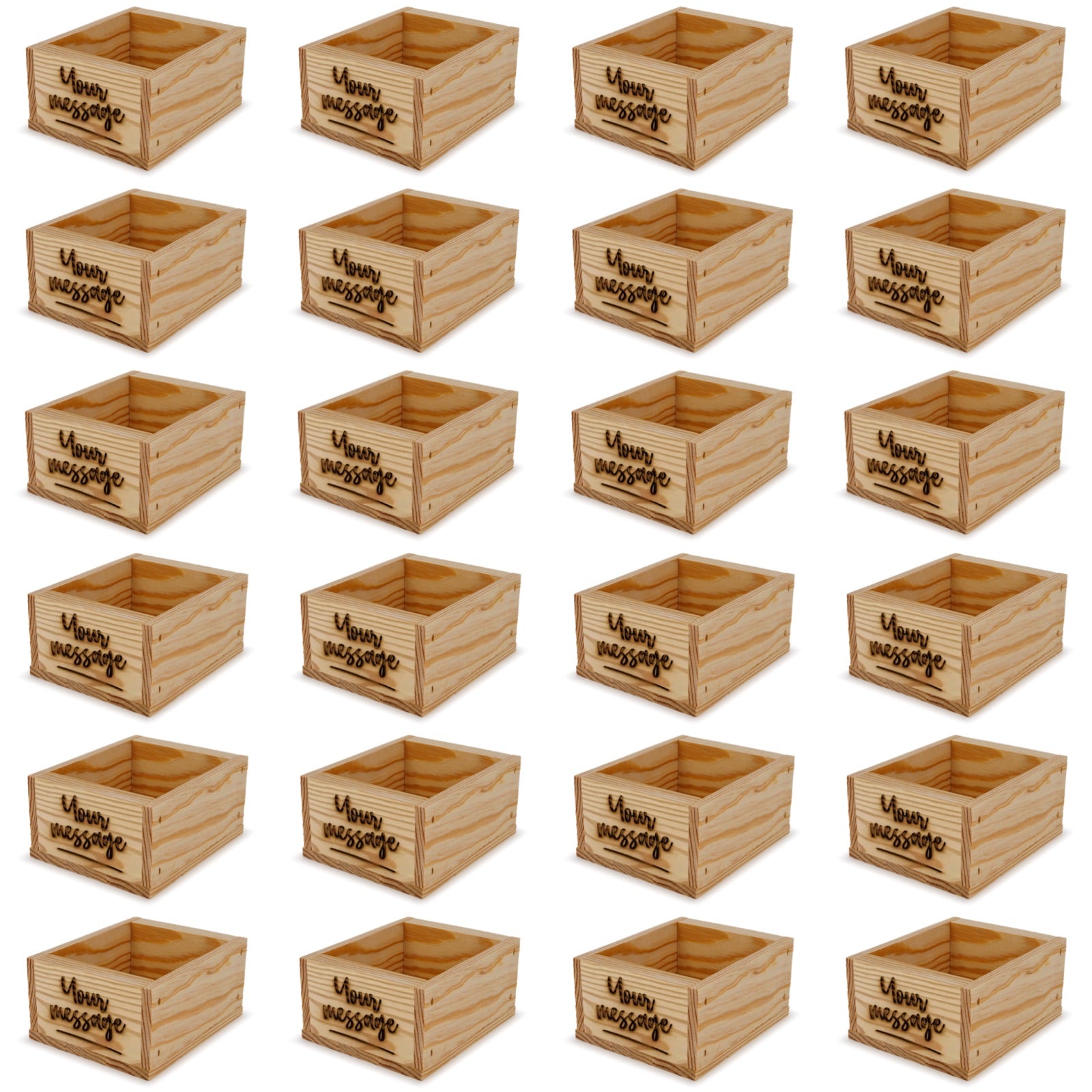24 Small wooden crates with custom message 5x4.5x2.75