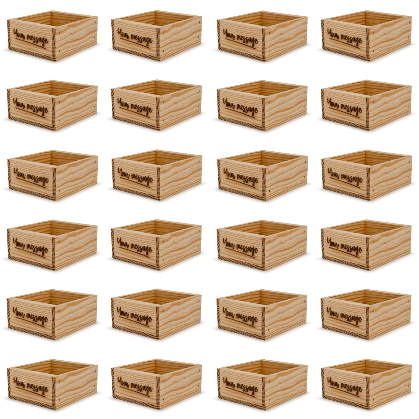 24 Small wooden crates with custom message 6x5.5x2.75