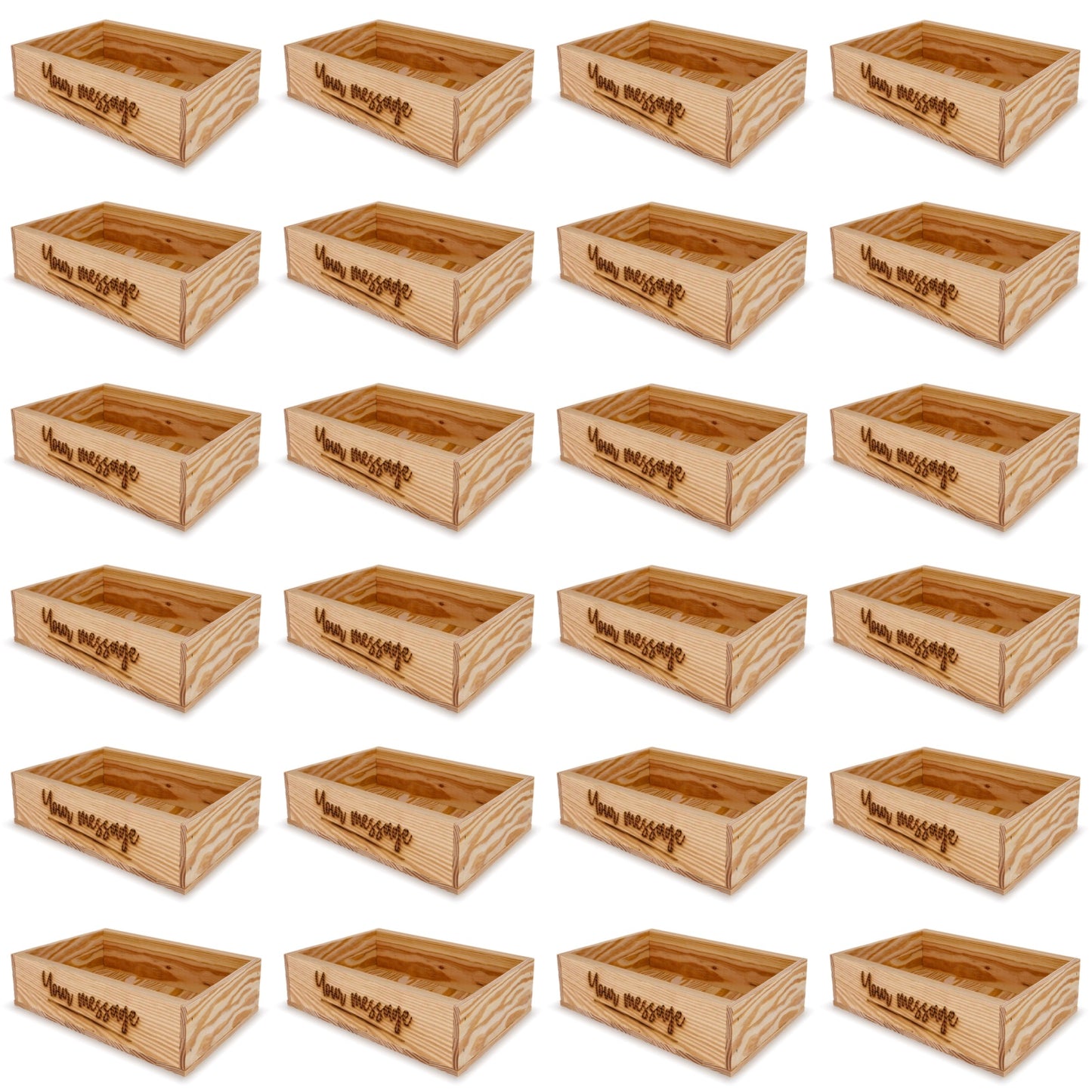 24 Small wooden crates with custom message 8x13.25x3.5