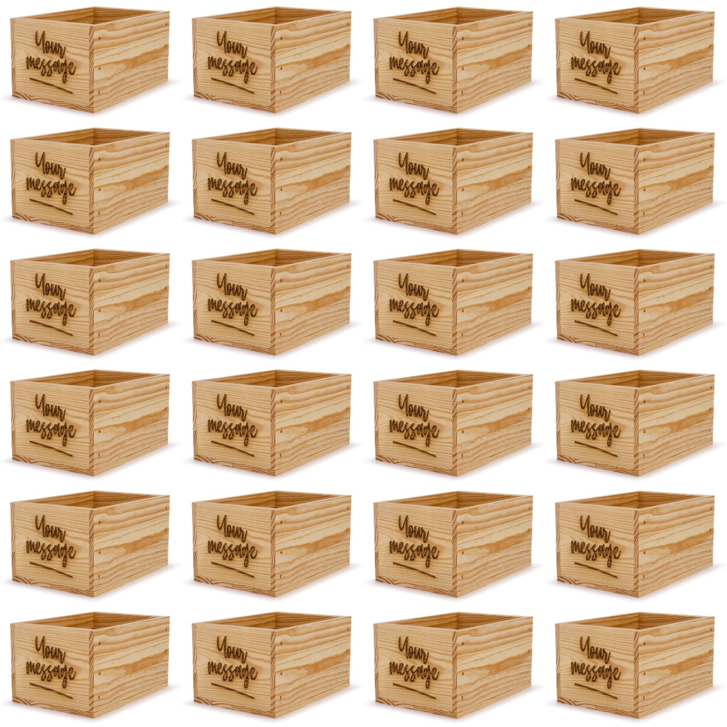 24 Small wooden crates with custom message 9x6.25x5.25