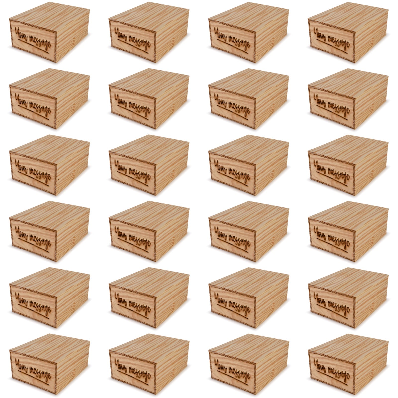 24 Small wooden crates with lid and custom message 12x9.75x5.25