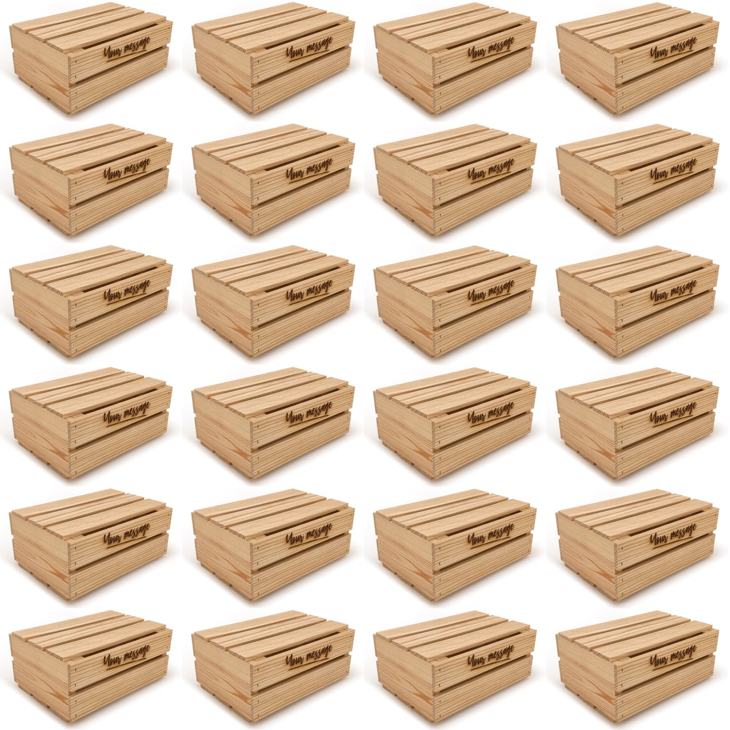 24 Small wooden crates with lid and custom message 12x9x5.25