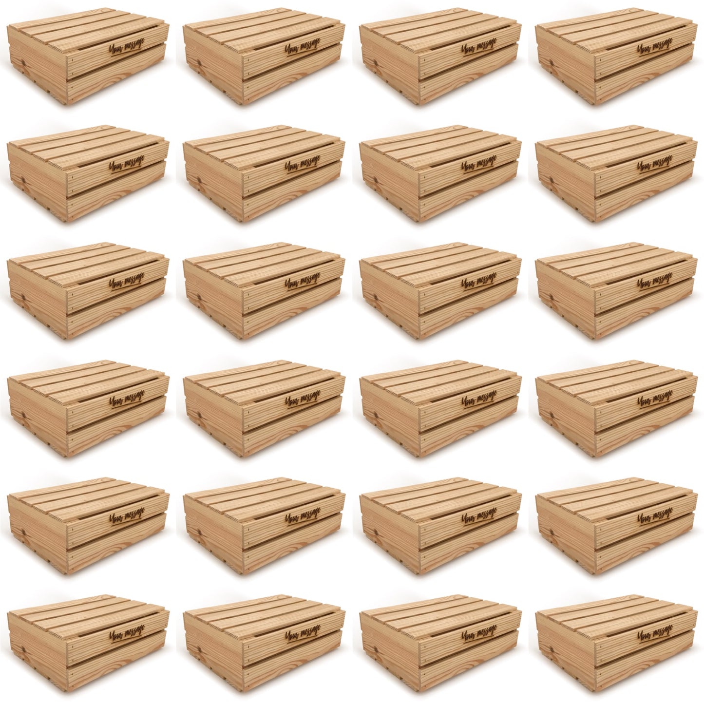 24 Small wooden crates with lid and custom message 16x12x5.25, 6-WS-16-12-5.25-ST-NW-LL, 12-WS-16-12-5.25-ST-NW-LL, 24-WS-16-12-5.25-ST-NW-LL, 48-WS-16-12-5.25-ST-NW-LL, 96-WS-16-12-5.25-ST-NW-LL