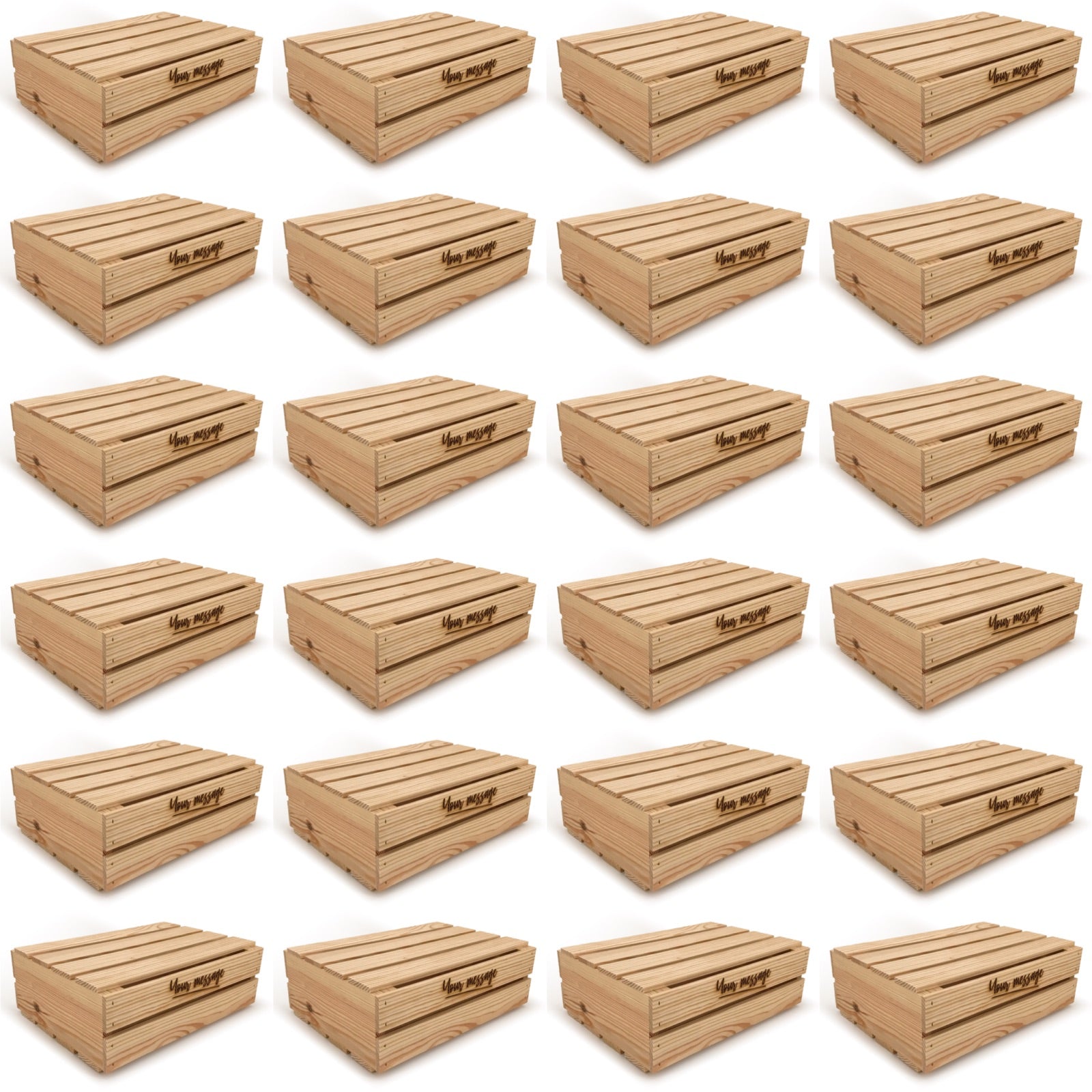 24 Small wooden crates with lid and custom message 16x12x5.25, 6-WS-16-12-5.25-ST-NW-LL, 12-WS-16-12-5.25-ST-NW-LL, 24-WS-16-12-5.25-ST-NW-LL, 48-WS-16-12-5.25-ST-NW-LL, 96-WS-16-12-5.25-ST-NW-LL
