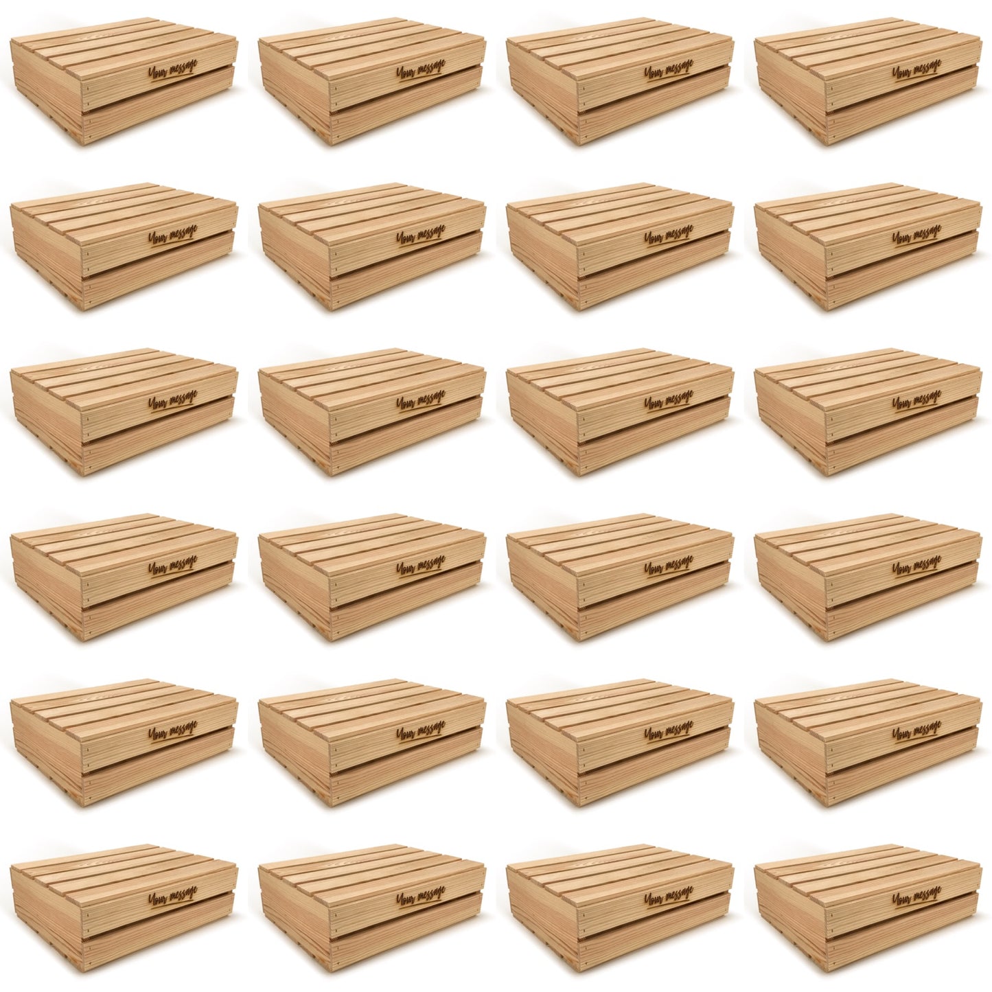 24 Small wooden crates with lid and custom message 18x14x5.25, 6-WS-18-14-5.25-ST-NW-LL, 12-WS-18-14-5.25-ST-NW-LL, 24-WS-18-14-5.25-ST-NW-LL, 48-WS-18-14-5.25-ST-NW-LL, 96-WS-18-14-5.25-ST-NW-LL