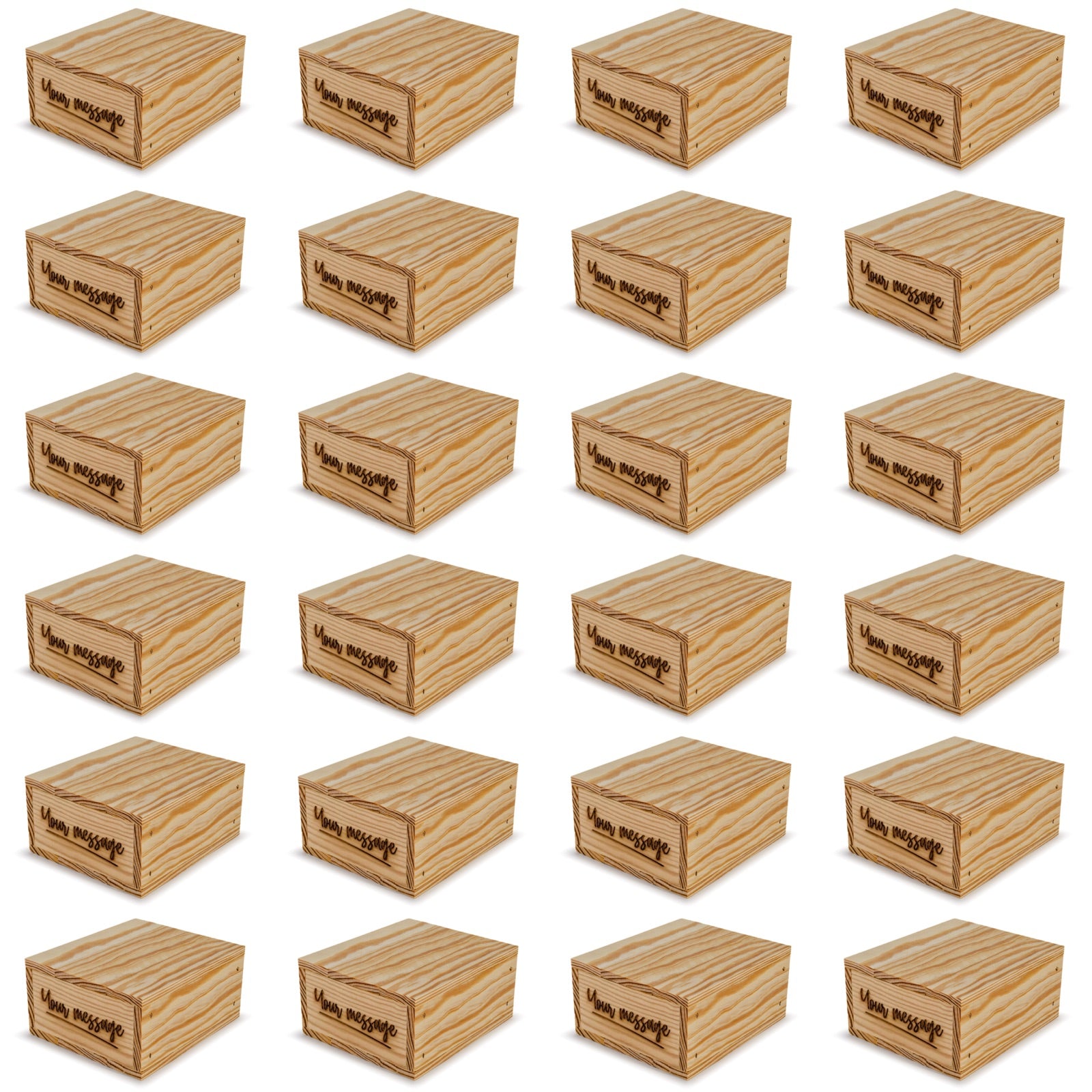 24 Small wooden crates with lid and custom message 6x5.5x2.75