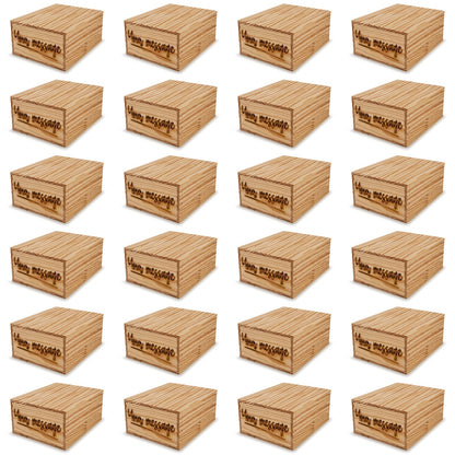 24 Small wooden crates with lid and custom message 9x8x3.5