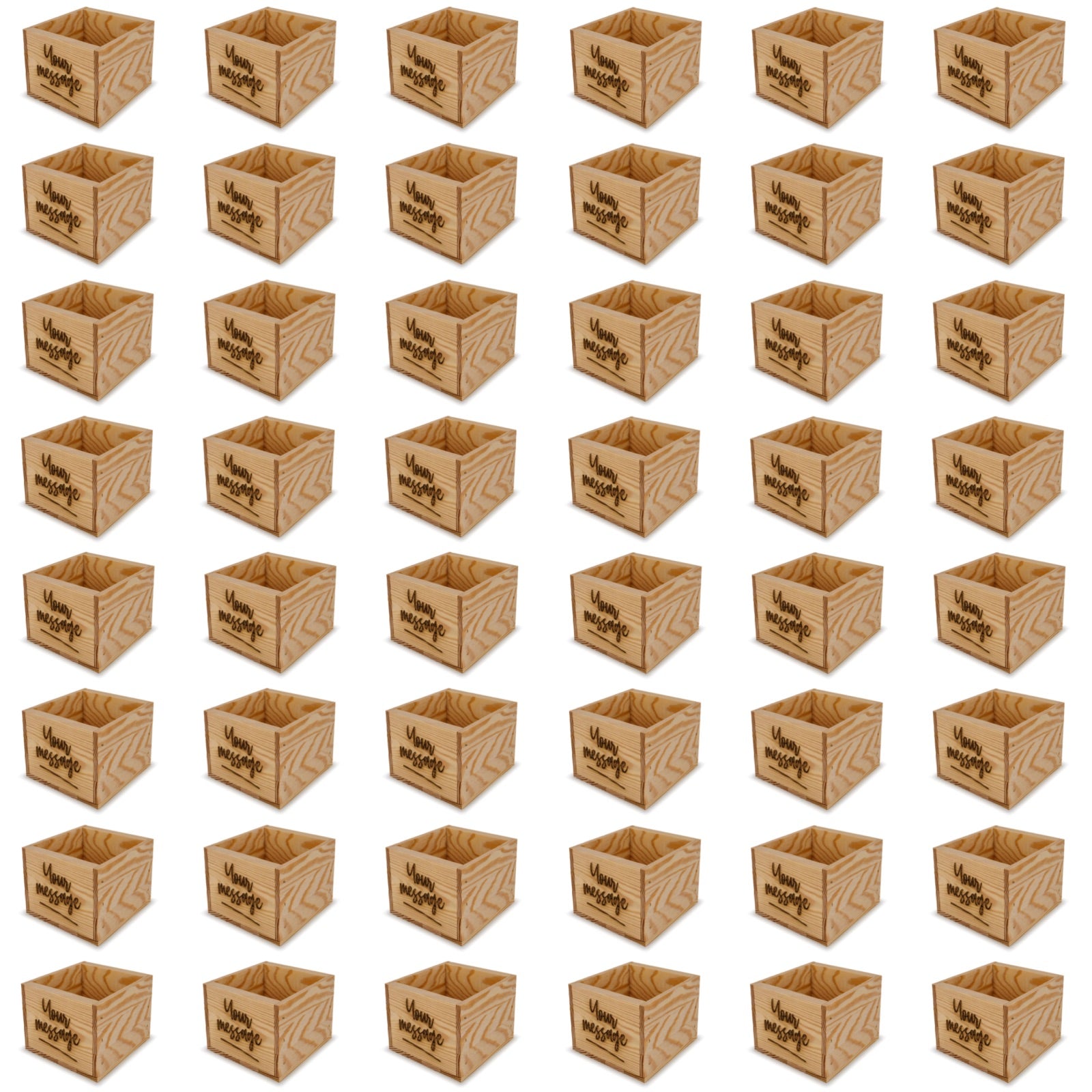 48 Small wooden crates with custom message 6x6.25x5.25