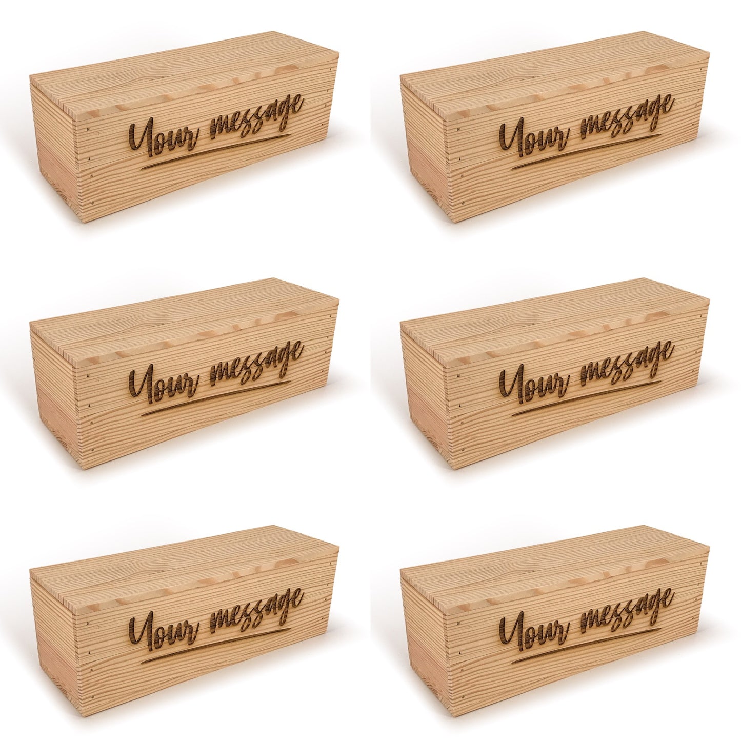 6 Single Bottle Wine Crate Box with Lid and Custom Message 14x4.5x4.5, 6-WB-14-4.5-4.5-ST-NW-LL,  12-WB-14-4.5-4.5-ST-NW-LL,  24-WB-14-4.5-4.5-ST-NW-LL,  48-WB-14-4.5-4.5-ST-NW-LL,  96-WB-14-4.5-4.5-ST-NW-LL