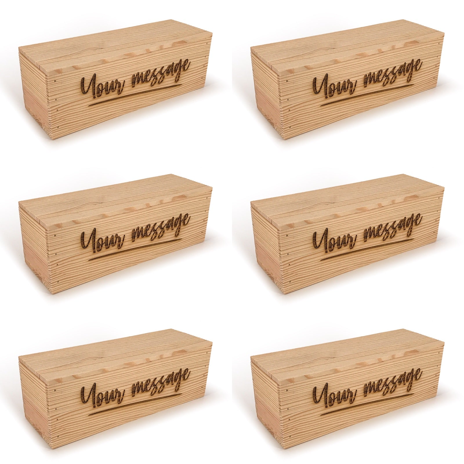 6 Single Bottle Wine Crate Box with Lid and Custom Message 14x4.5x4.5, 6-WB-14-4.5-4.5-ST-NW-LL,  12-WB-14-4.5-4.5-ST-NW-LL,  24-WB-14-4.5-4.5-ST-NW-LL,  48-WB-14-4.5-4.5-ST-NW-LL,  96-WB-14-4.5-4.5-ST-NW-LL
