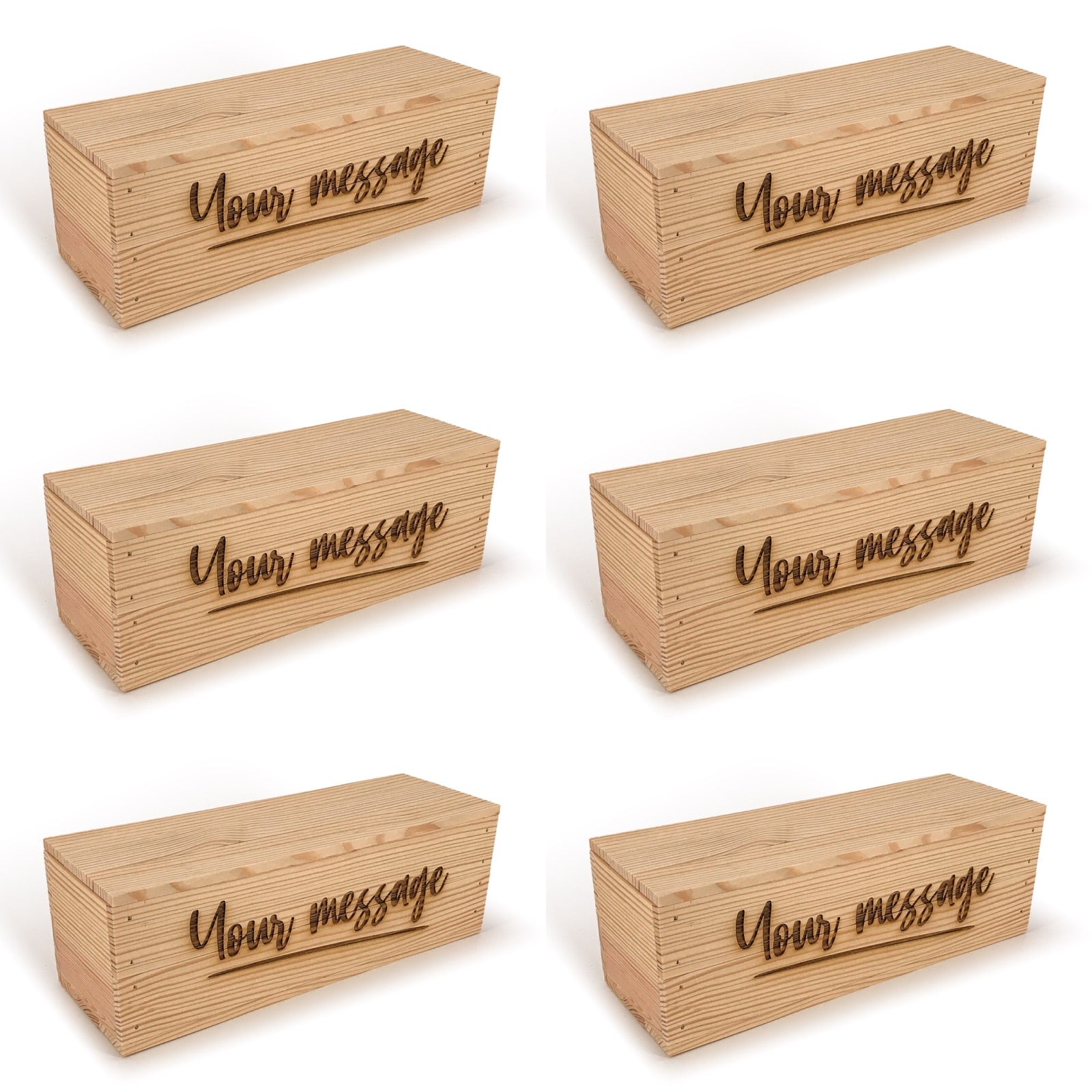 6 Single Bottle Wine Crate Box with Lid and Custom Message 14x4.5x4.5