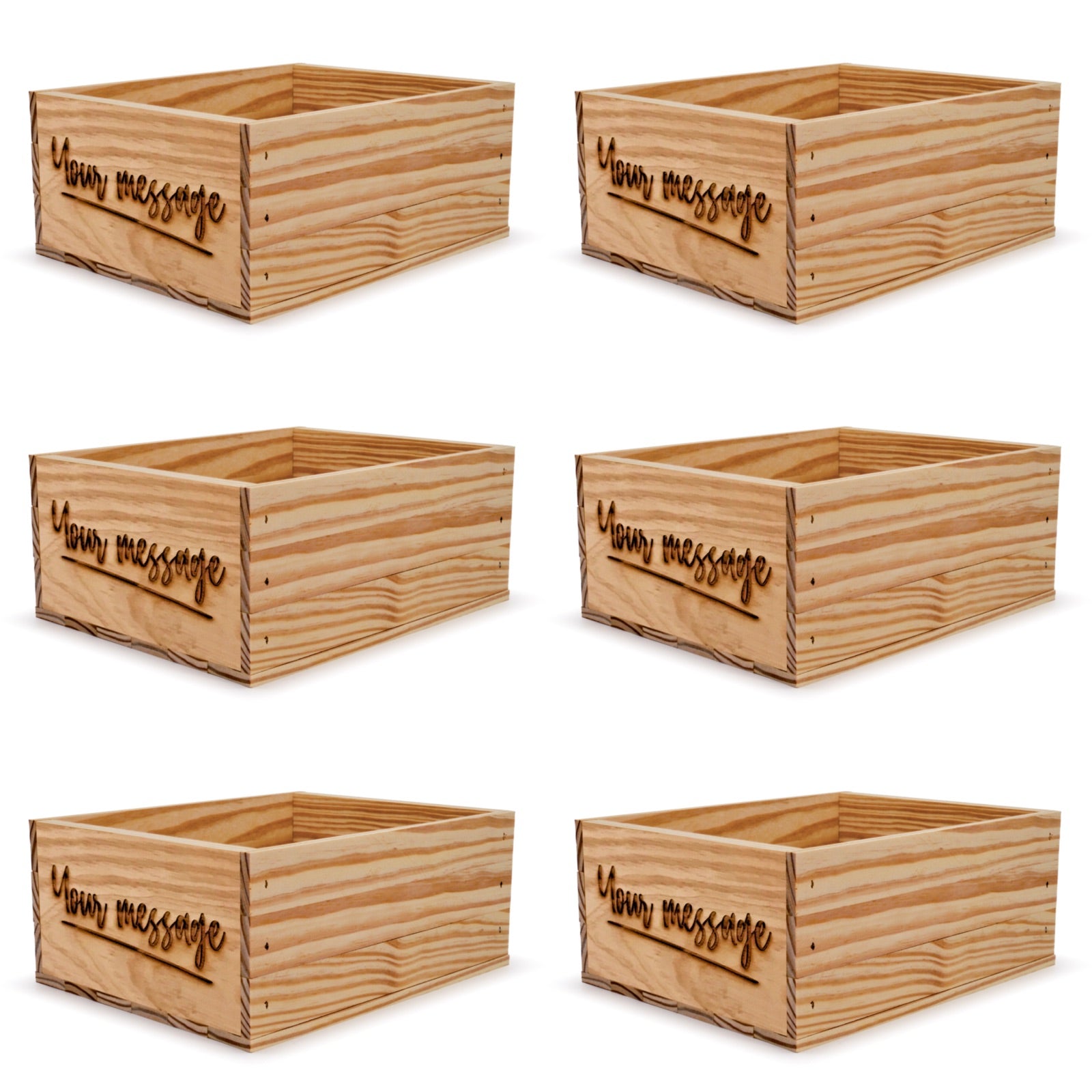 6 Small wooden crates with custom message 12x9.75x5.25