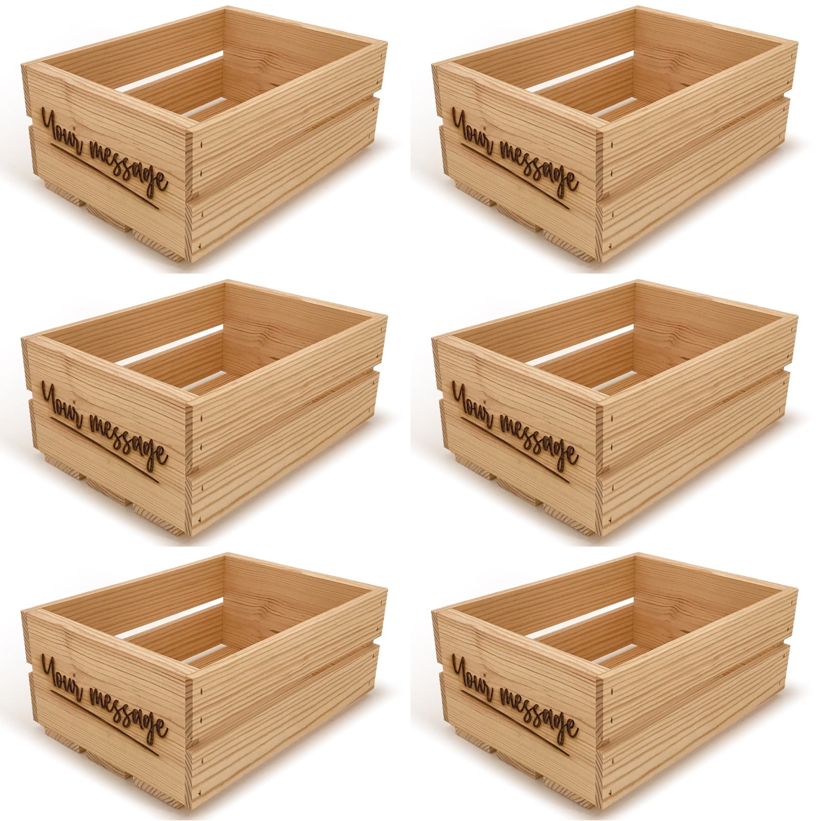 6 Small wooden crates with custom message 12x9x5.25
