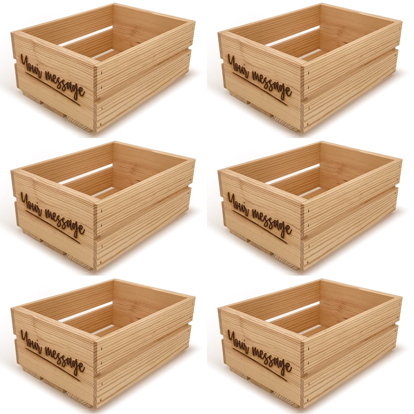 6 Small wooden crates with custom message 12x9x5.25, 6-WS-12-9-5.25-ST-NW-NL, 12-WS-12-9-5.25-ST-NW-NL, 24-WS-12-9-5.25-ST-NW-NL, 48-WS-12-9-5.25-ST-NW-NL, 96-WS-12-9-5.25-ST-NW-NL