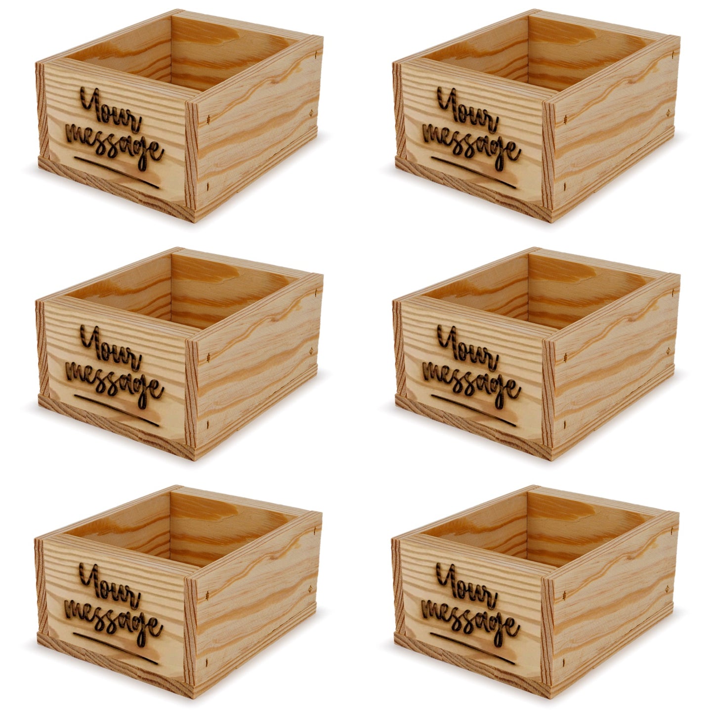 6 Small wooden crates with custom message 5x4.5x2.75