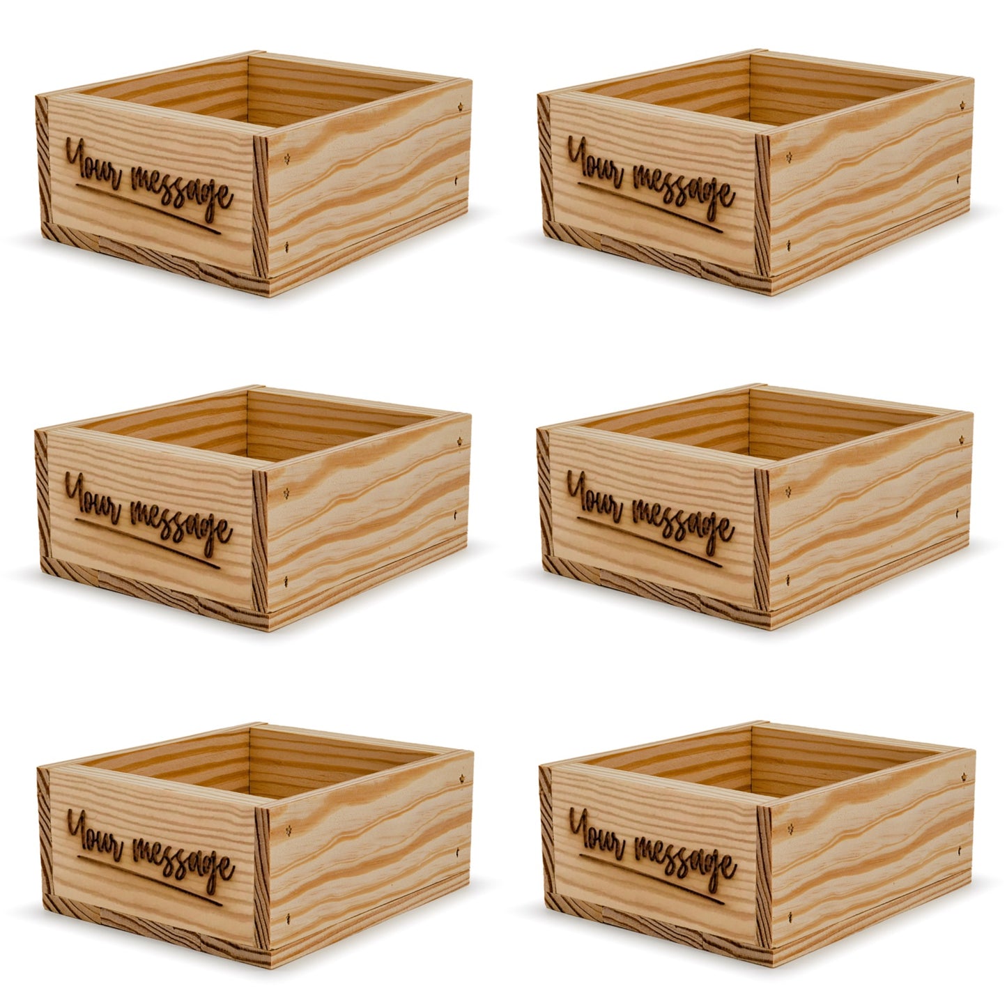 6 Small wooden crates with custom message 6x5.5x2.75
