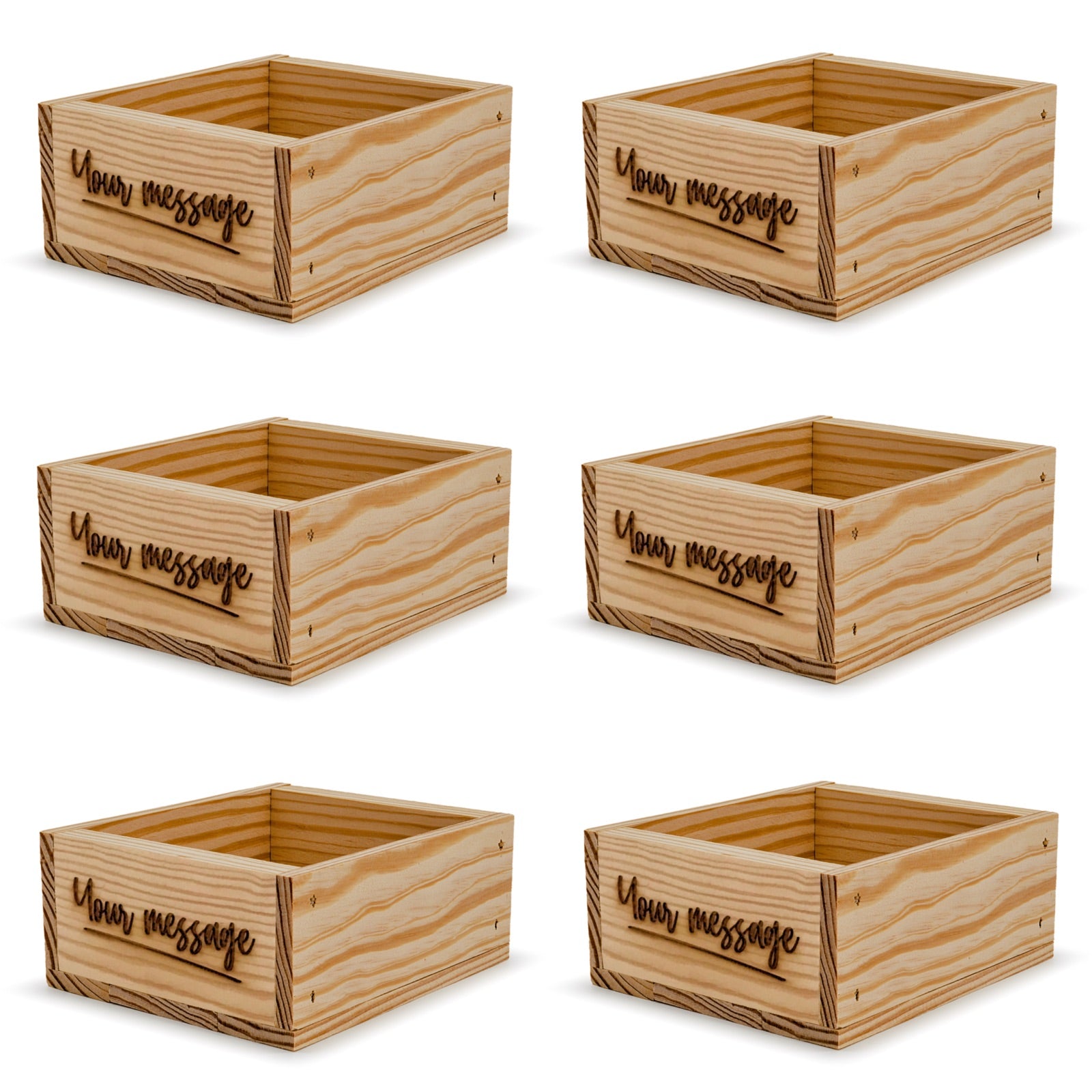 6 Small wooden crates with custom message 6x5.5x2.75