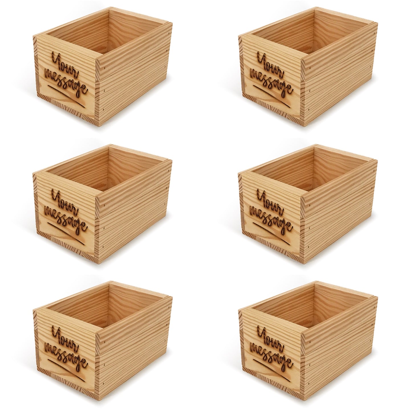 6 Small wooden crates with custom message 7x5x4.25