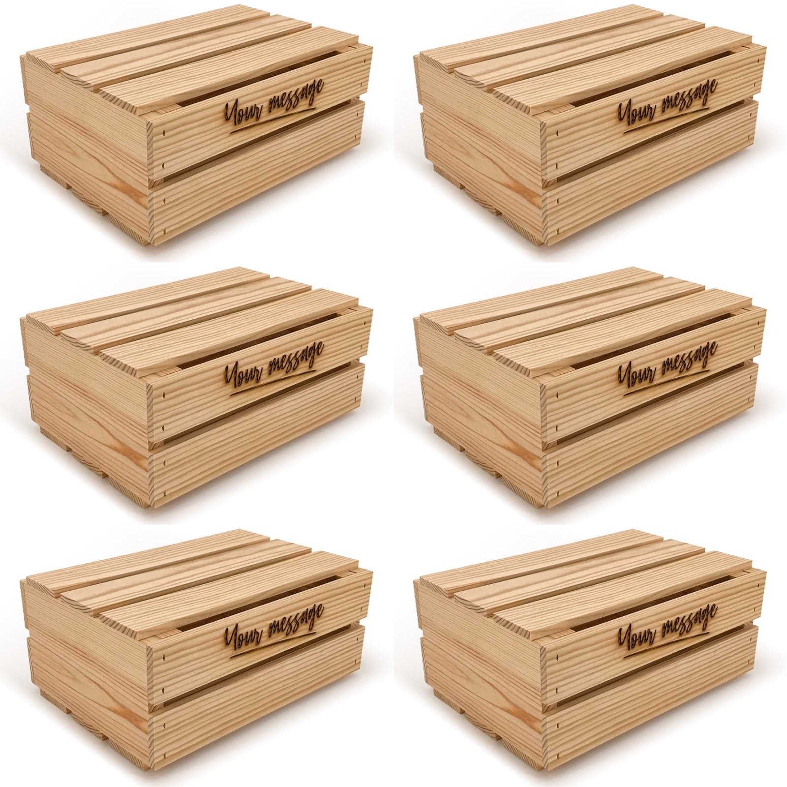 6 Small wooden crates with lid and custom message 12x9x5.25