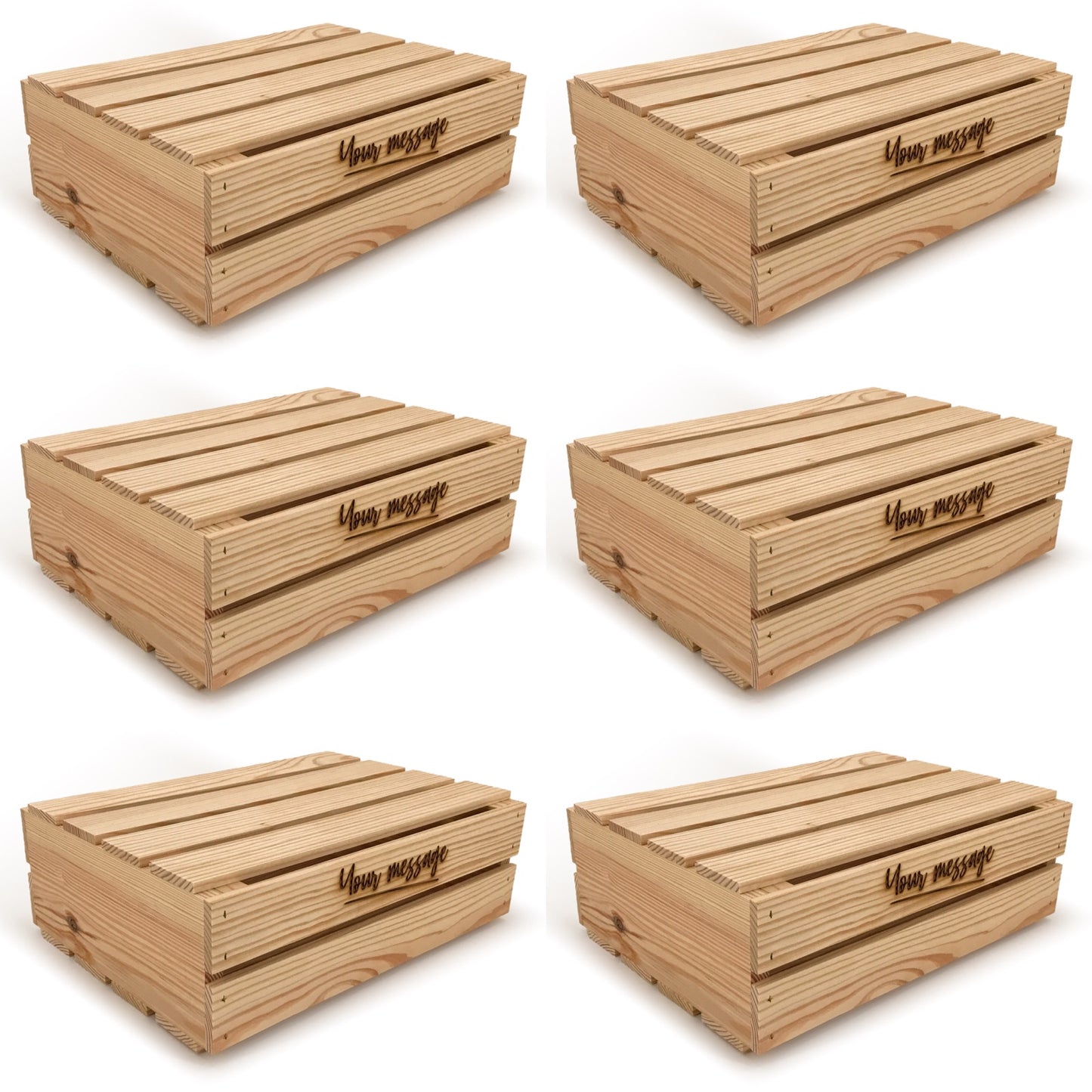 6 Small wooden crates with lid and custom message 16x12x5.25