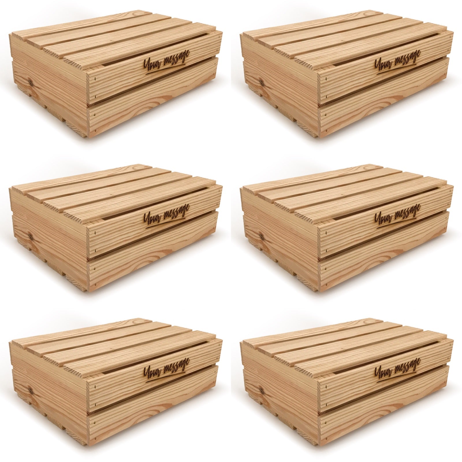 6 Small wooden crates with lid and custom message 16x12x5.25, 6-WS-16-12-5.25-ST-NW-LL, 12-WS-16-12-5.25-ST-NW-LL, 24-WS-16-12-5.25-ST-NW-LL, 48-WS-16-12-5.25-ST-NW-LL, 96-WS-16-12-5.25-ST-NW-LL