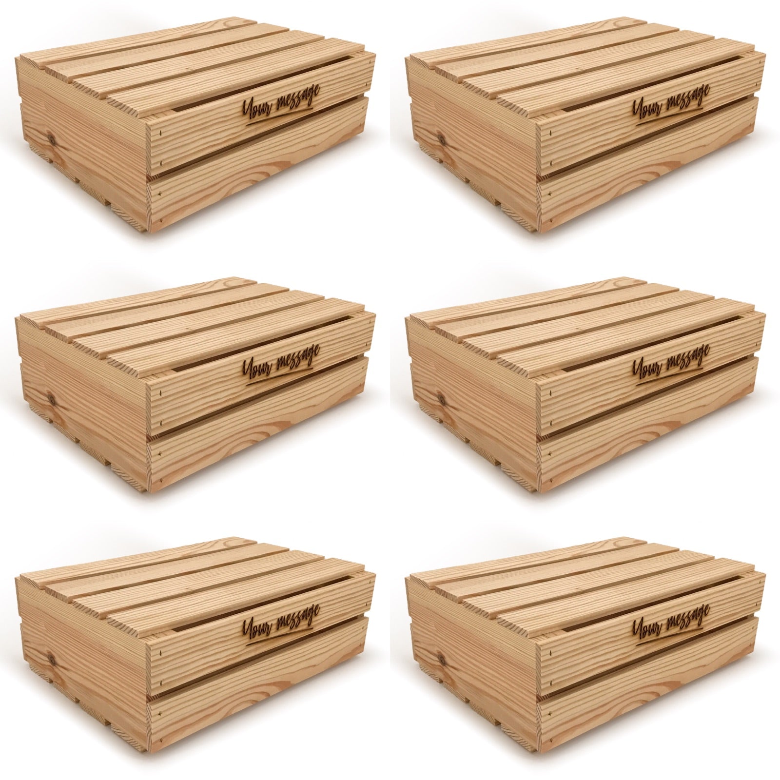 6 Small wooden crates with lid and custom message 16x12x5.25