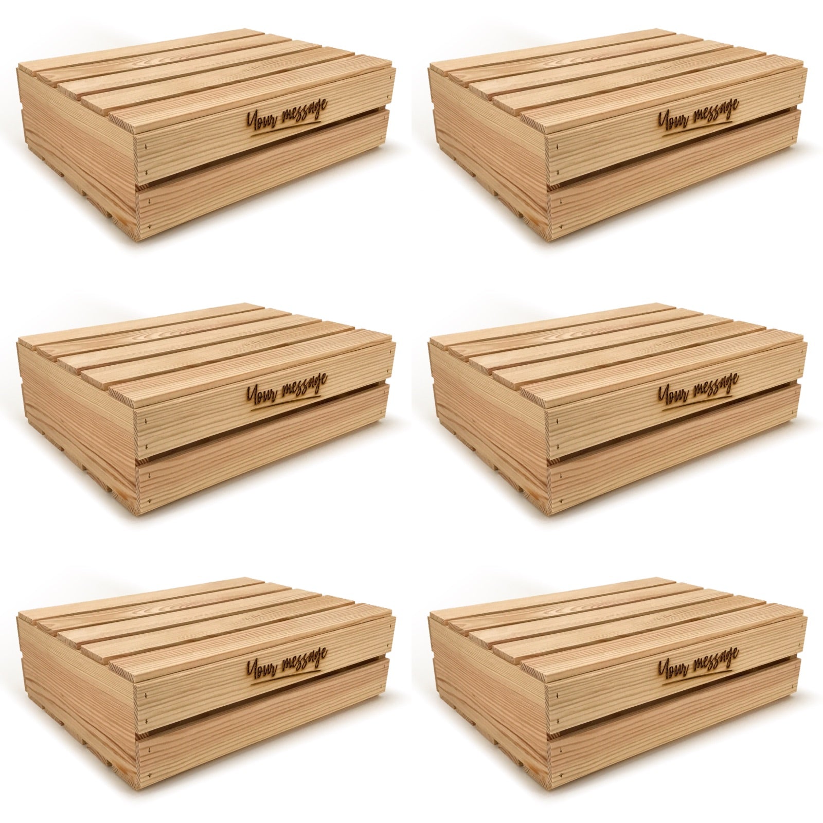 6 Small wooden crates with lid and custom message 18x14x5.25, 6-WS-18-14-5.25-ST-NW-LL, 12-WS-18-14-5.25-ST-NW-LL, 24-WS-18-14-5.25-ST-NW-LL, 48-WS-18-14-5.25-ST-NW-LL, 96-WS-18-14-5.25-ST-NW-LL