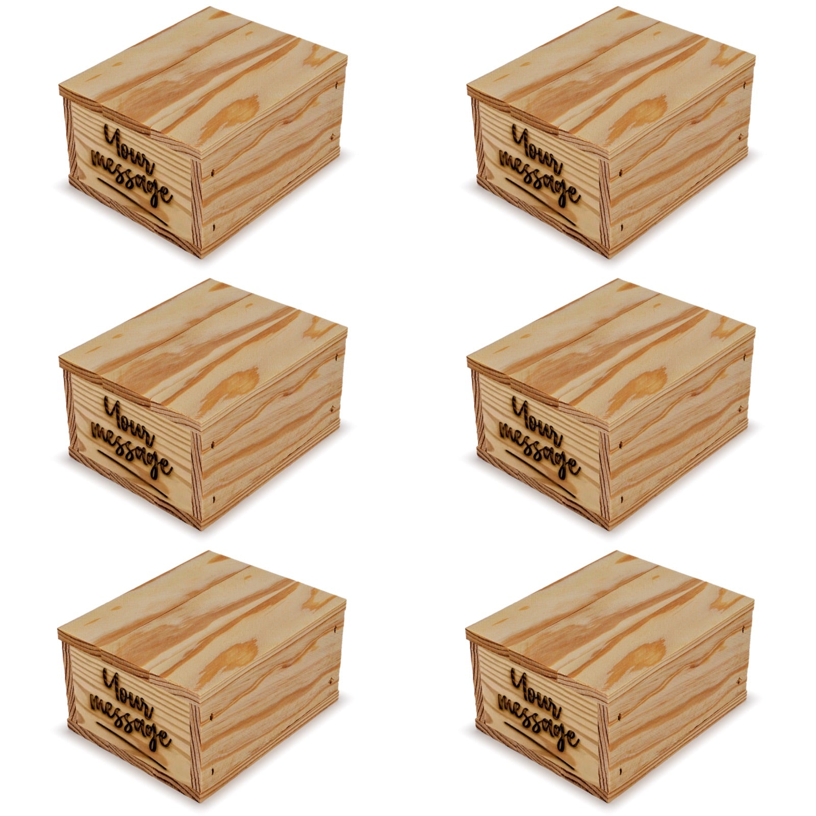 6 Small wooden crates with lid and custom message 5x4.5x2.75